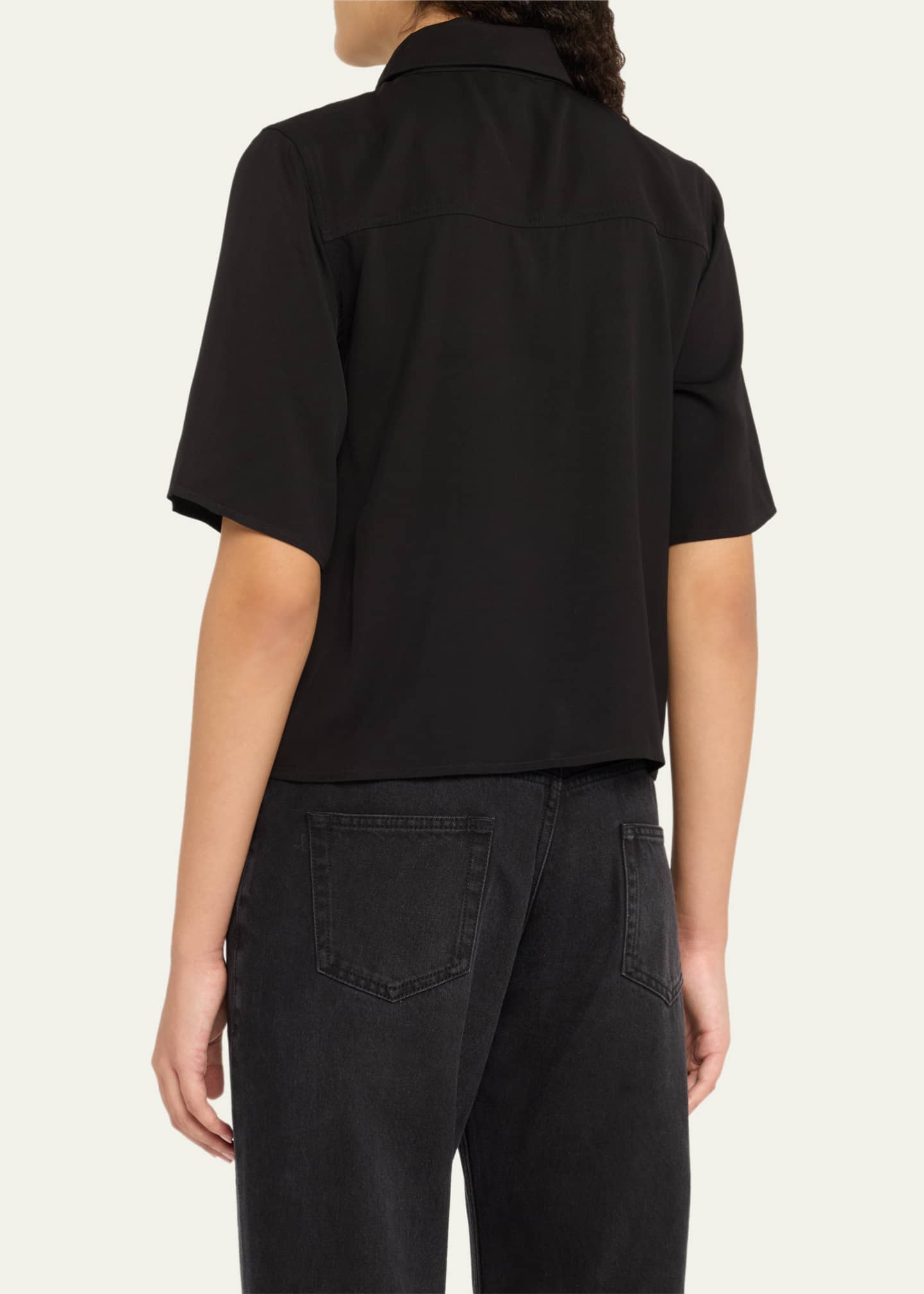 Short-Sleeve Viscose Twill Blouse - Thumbnail 3