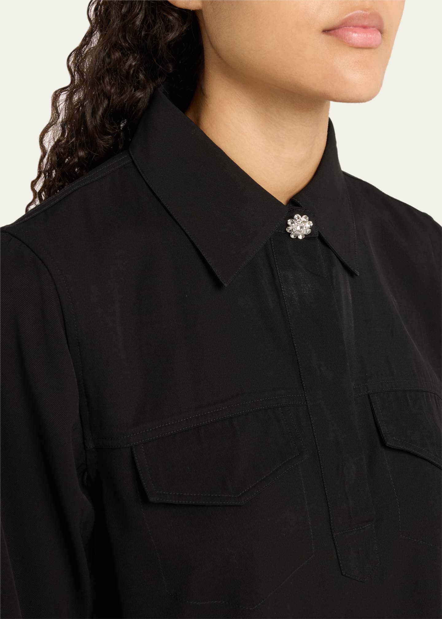 Short-Sleeve Viscose Twill Blouse - Thumbnail 5