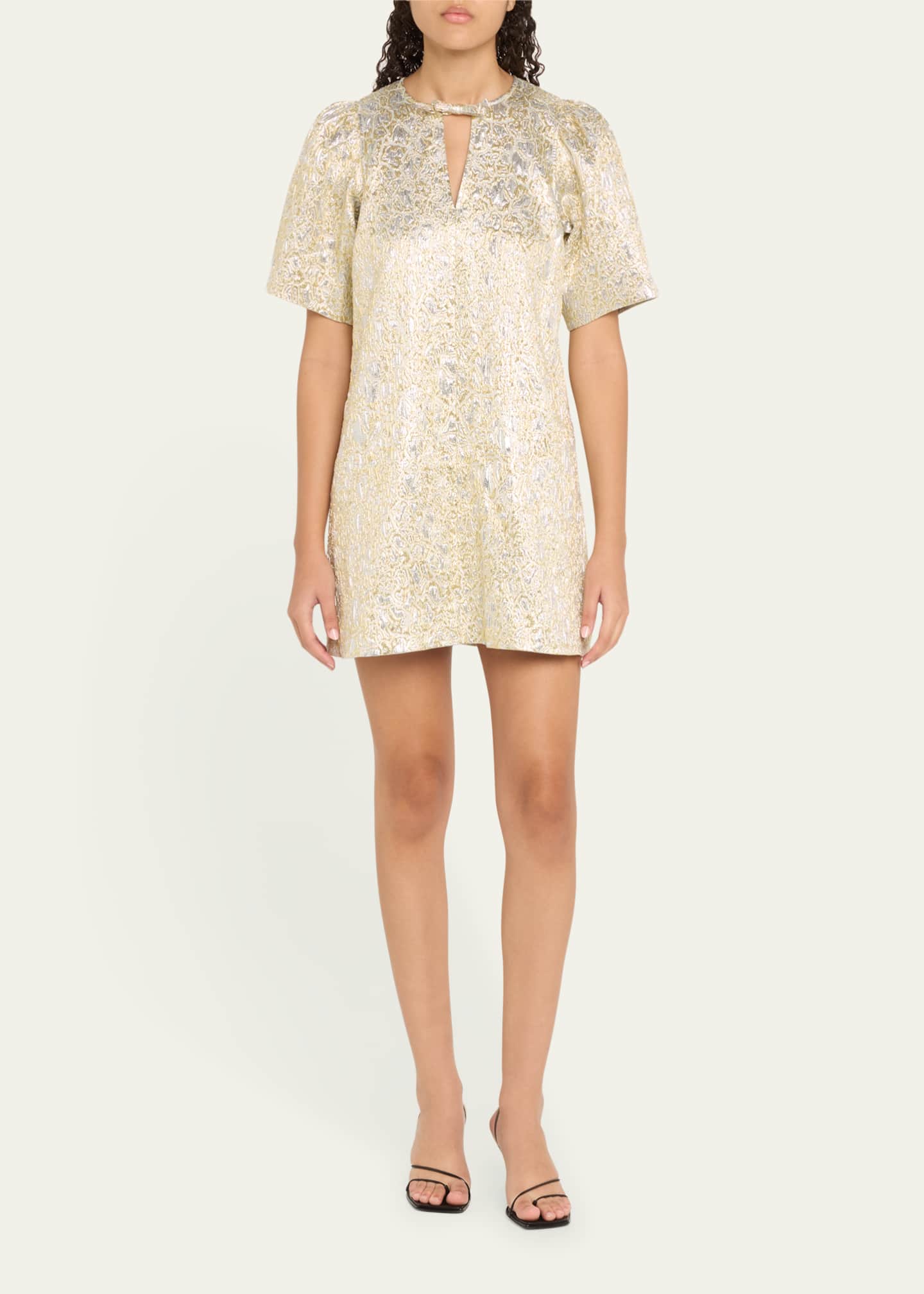 Metallic Cloque Short-Sleeve Mini Dress