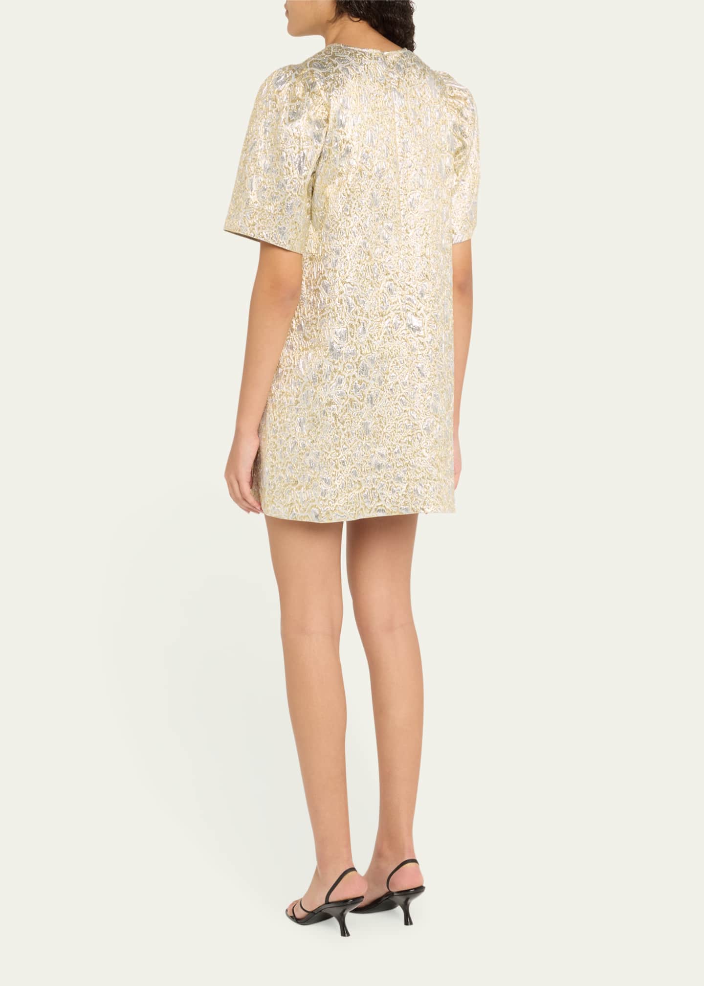 Metallic Cloque Short-Sleeve Mini Dress