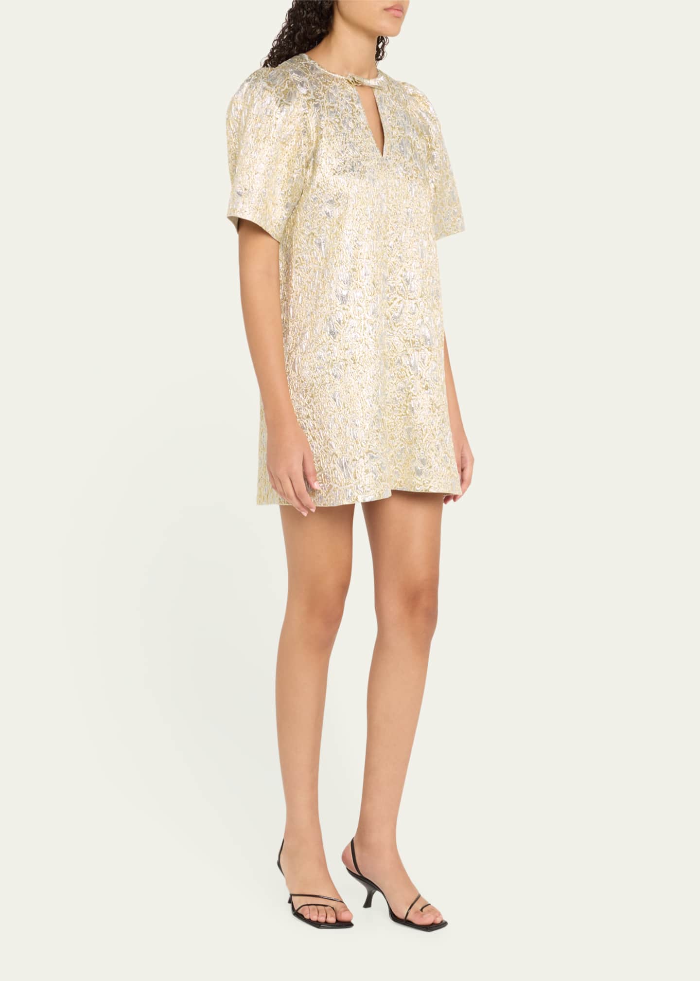 Metallic Cloque Short-Sleeve Mini Dress