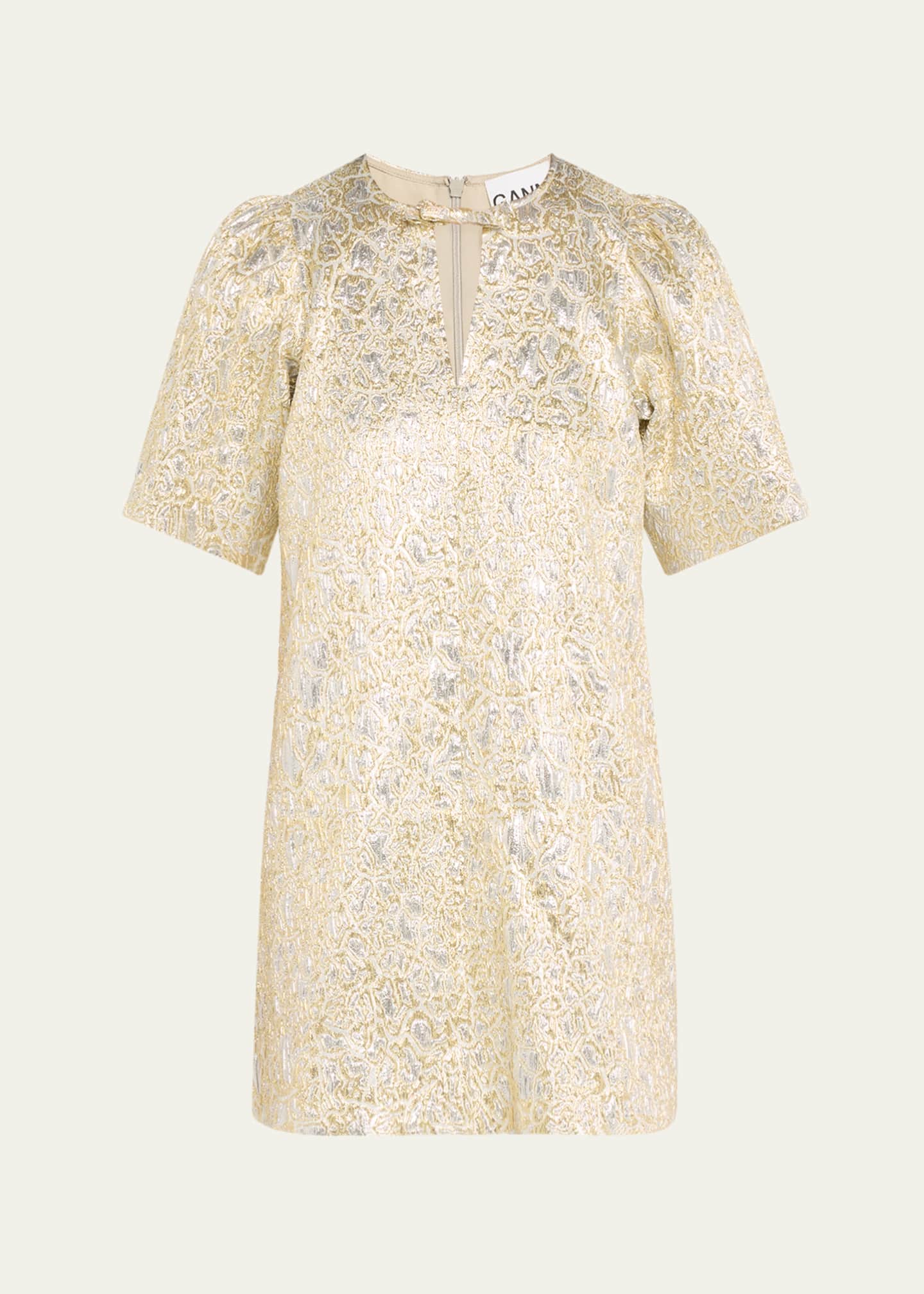Metallic Cloque Short-Sleeve Mini Dress
