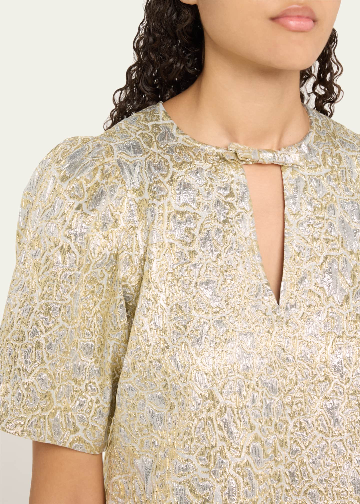Metallic Cloque Short-Sleeve Mini Dress