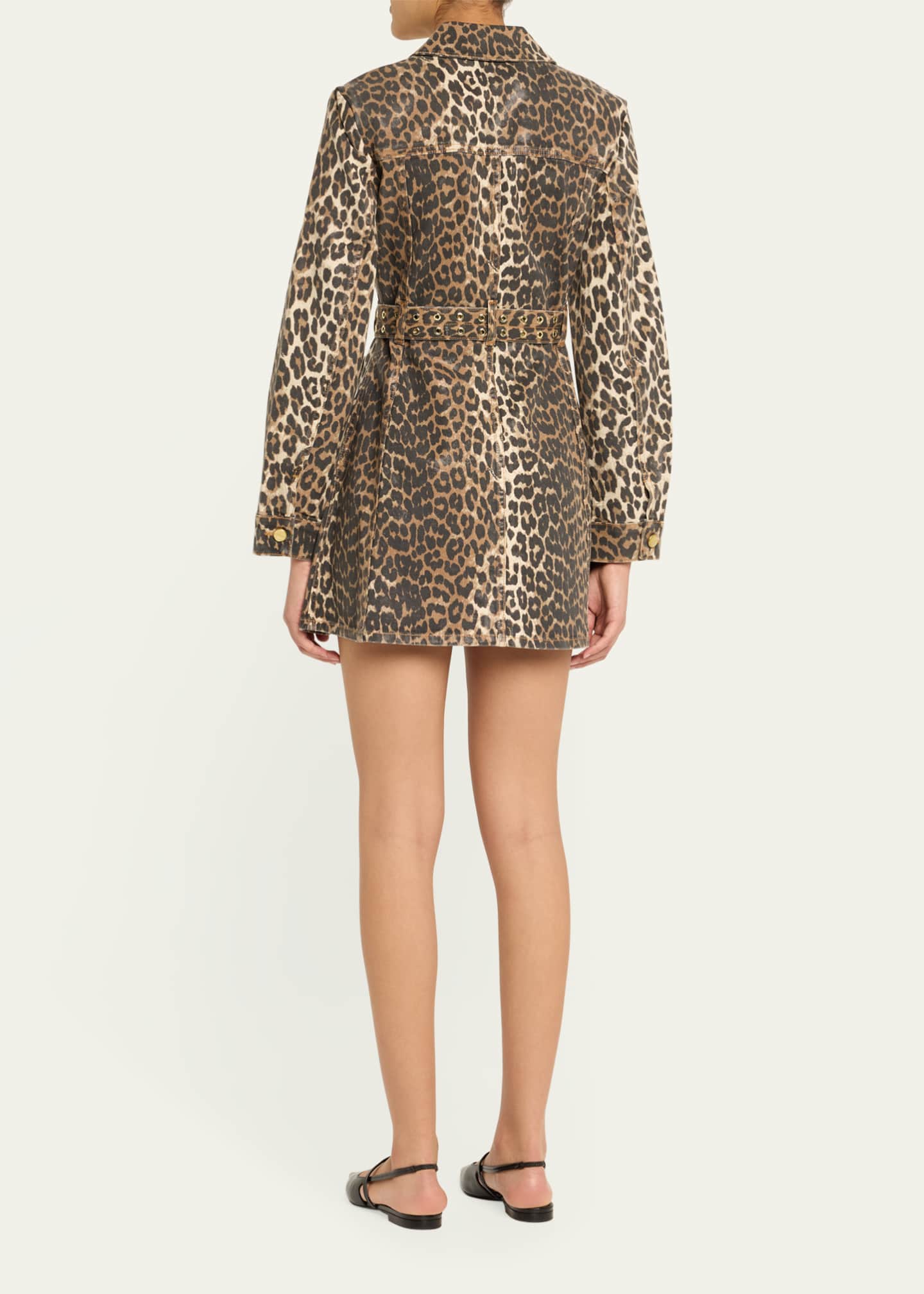 Leopard Foiled Denim Mini Dress - Thumbnail 3