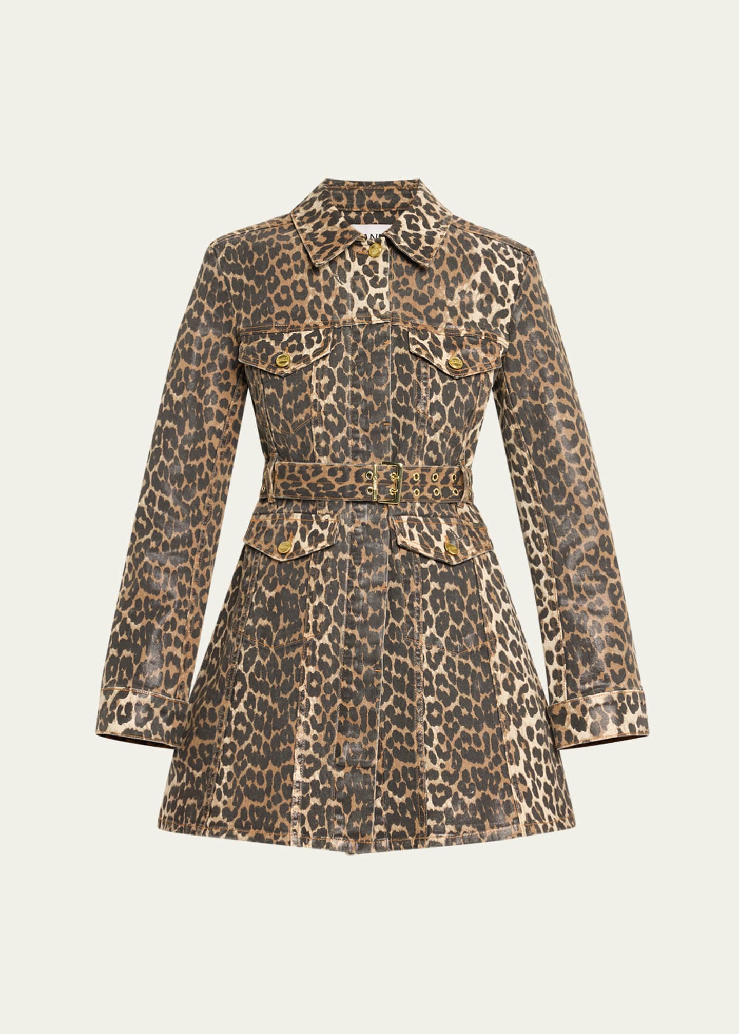 Leopard Foiled Denim Mini Dress