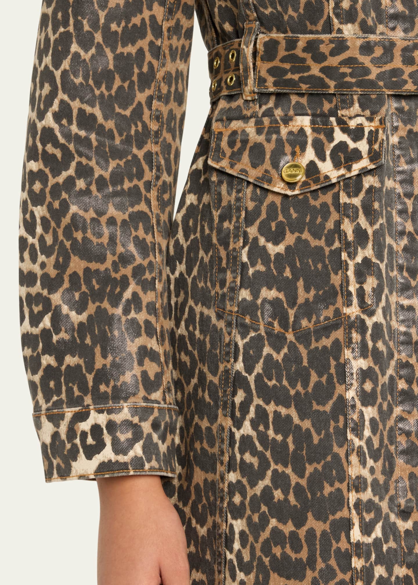 Leopard Foiled Denim Mini Dress - Thumbnail 5