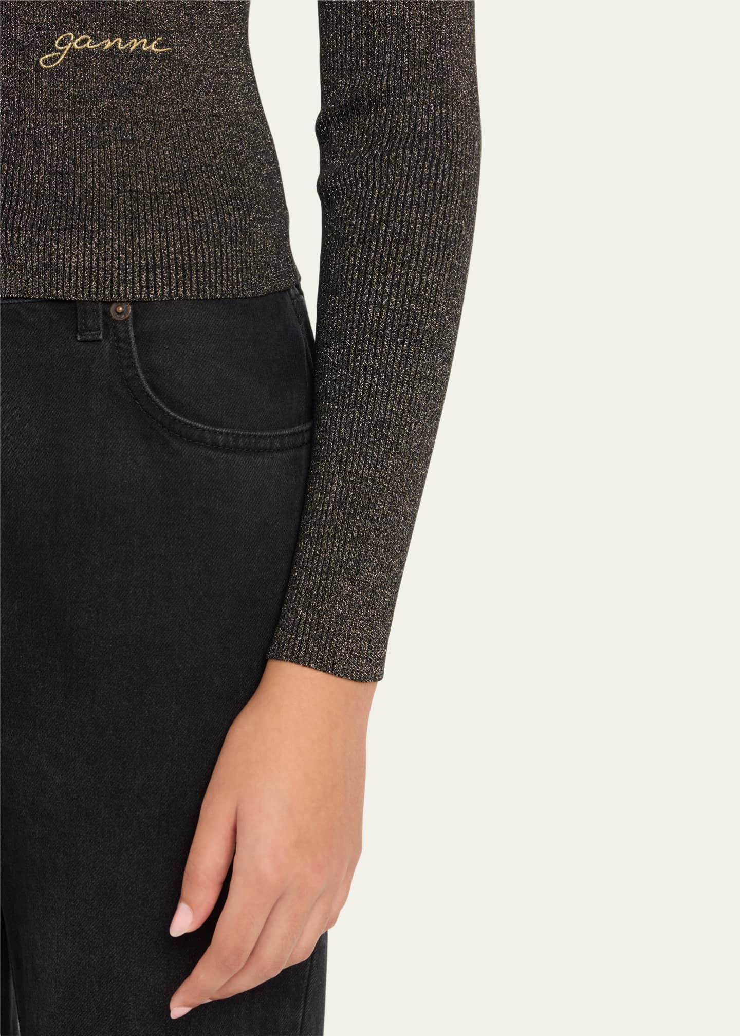 Ganni Sparkly Knit Tie-Front Blouse Image 5 of 5