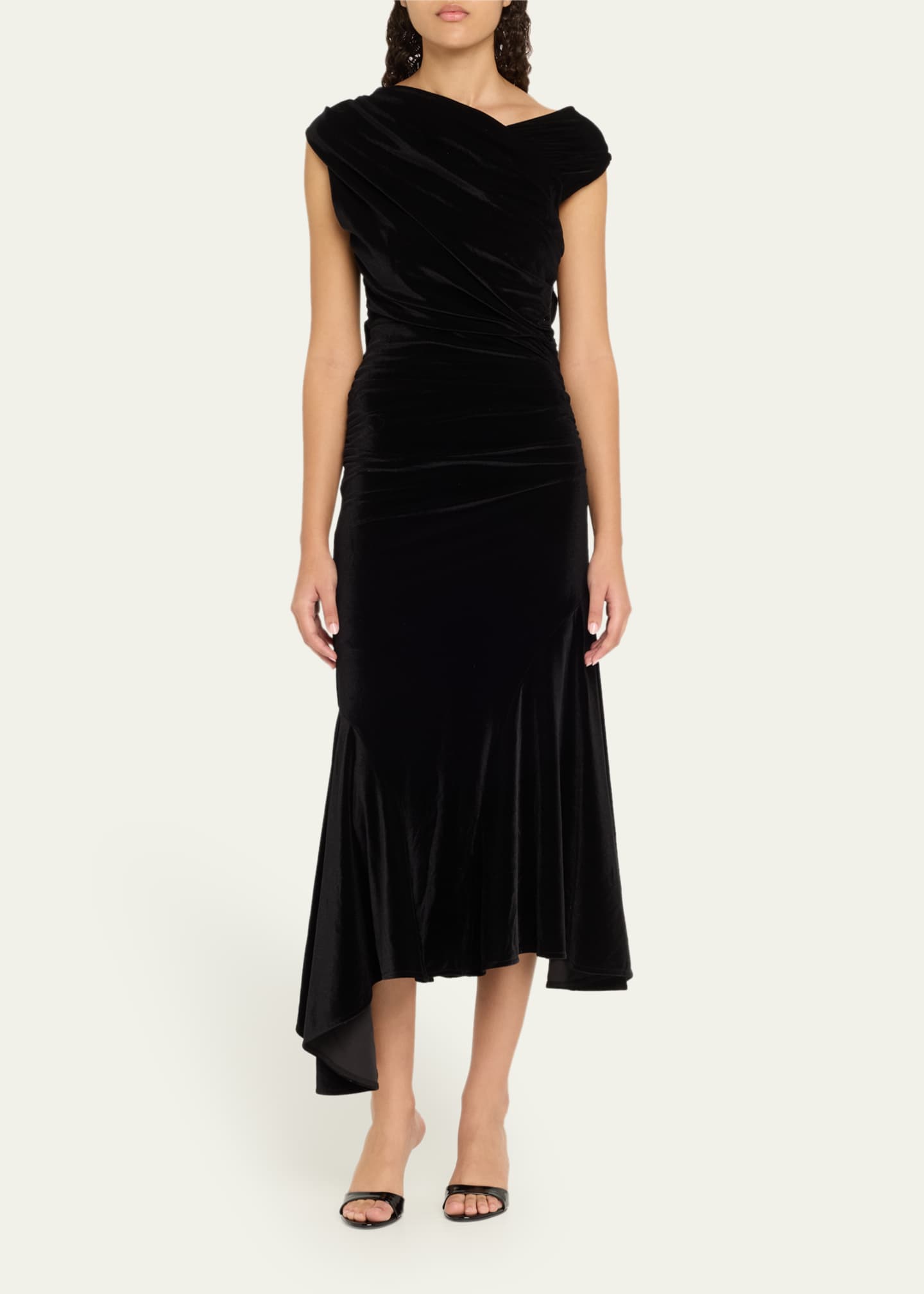 Ganni Black Velvet Ruched Dress Women s Size 0