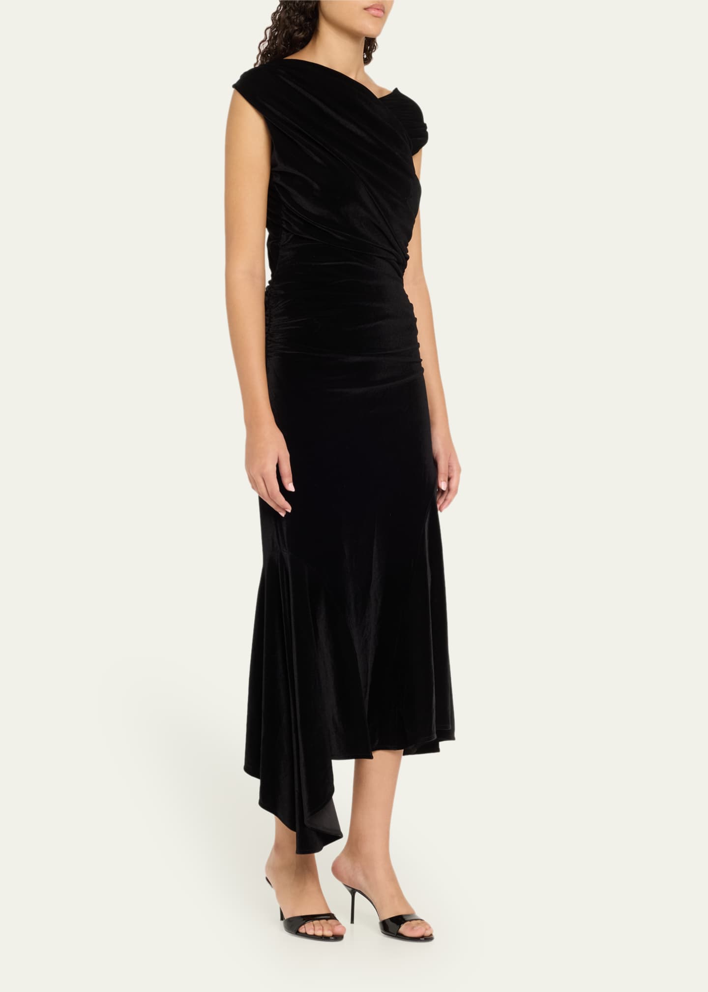 Velvet Jersey Ruched Crossover Midi Dress - Thumbnail 4