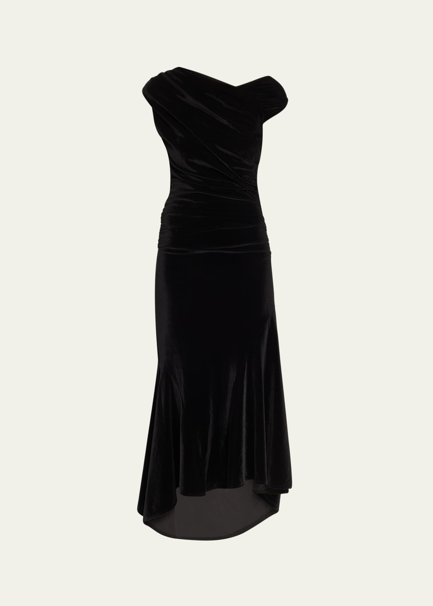 Velvet Jersey Ruched Crossover Midi Dress
