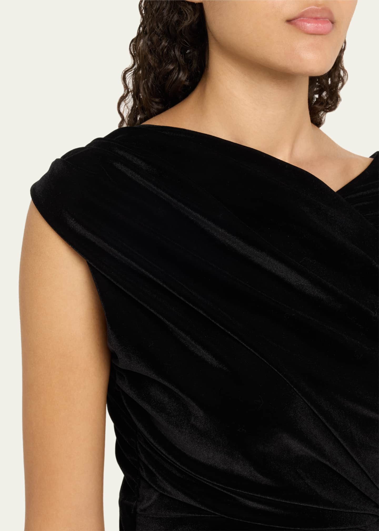 Velvet Jersey Ruched Crossover Midi Dress - Thumbnail 5