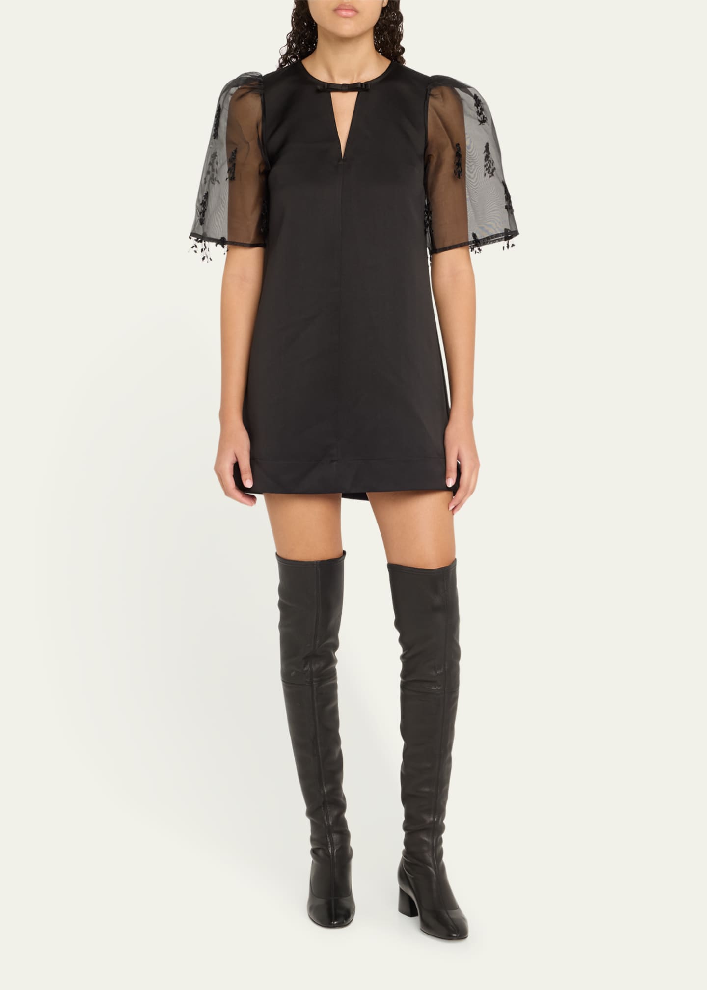 Fringed Organza Mini Shift Dress - Thumbnail 2