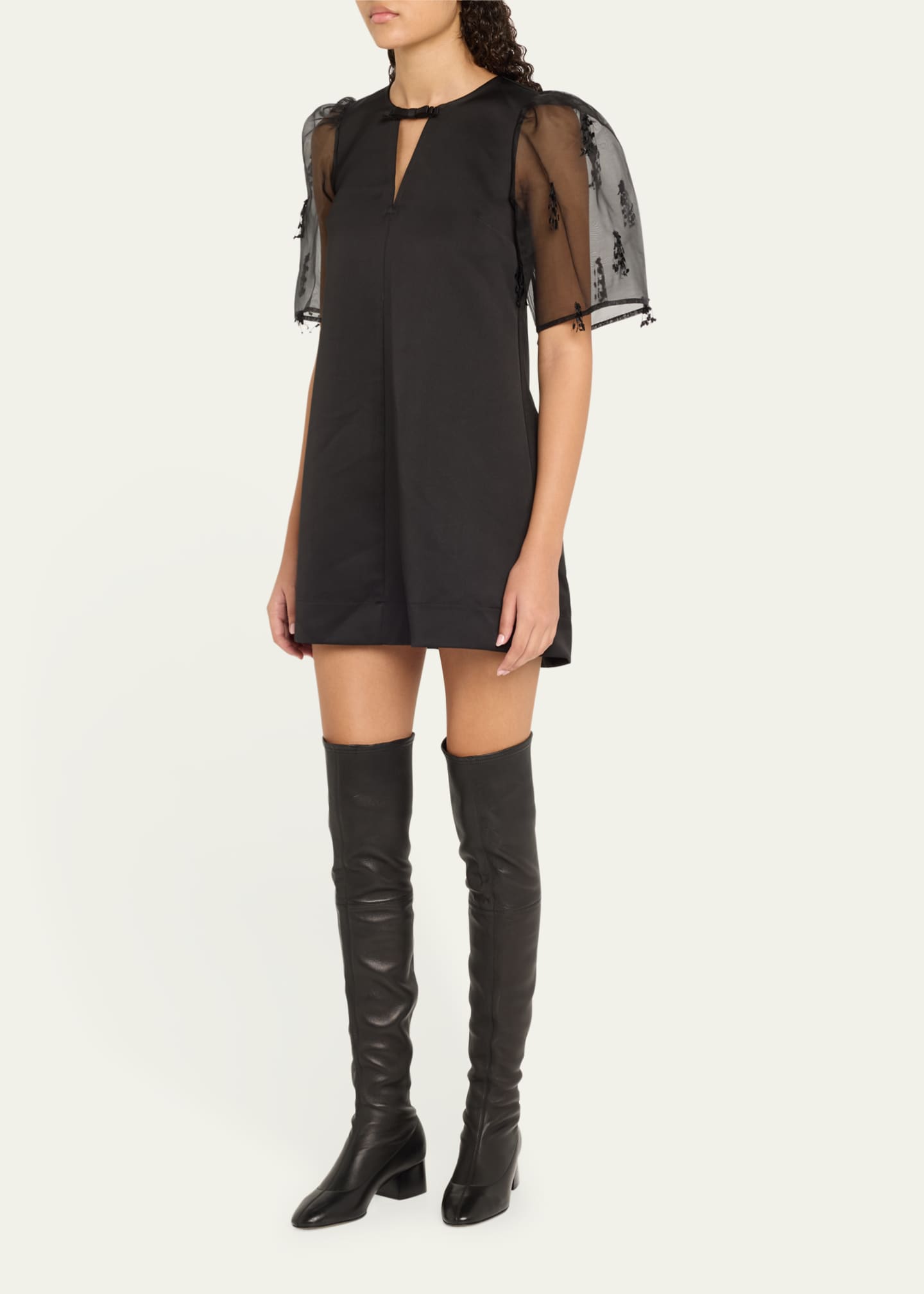 Fringed Organza Mini Shift Dress - Thumbnail 4