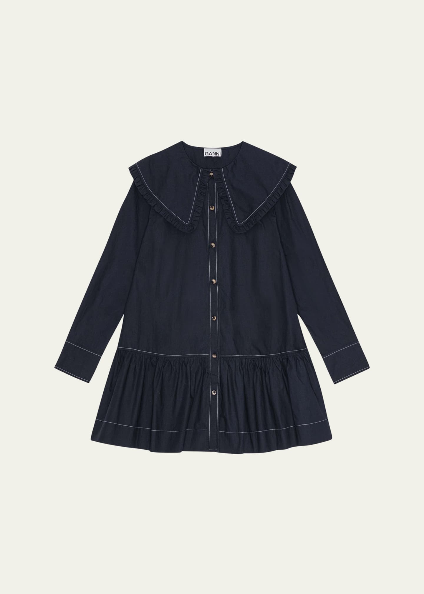 Ganni Poplin Big Collar Mini Shirtdress