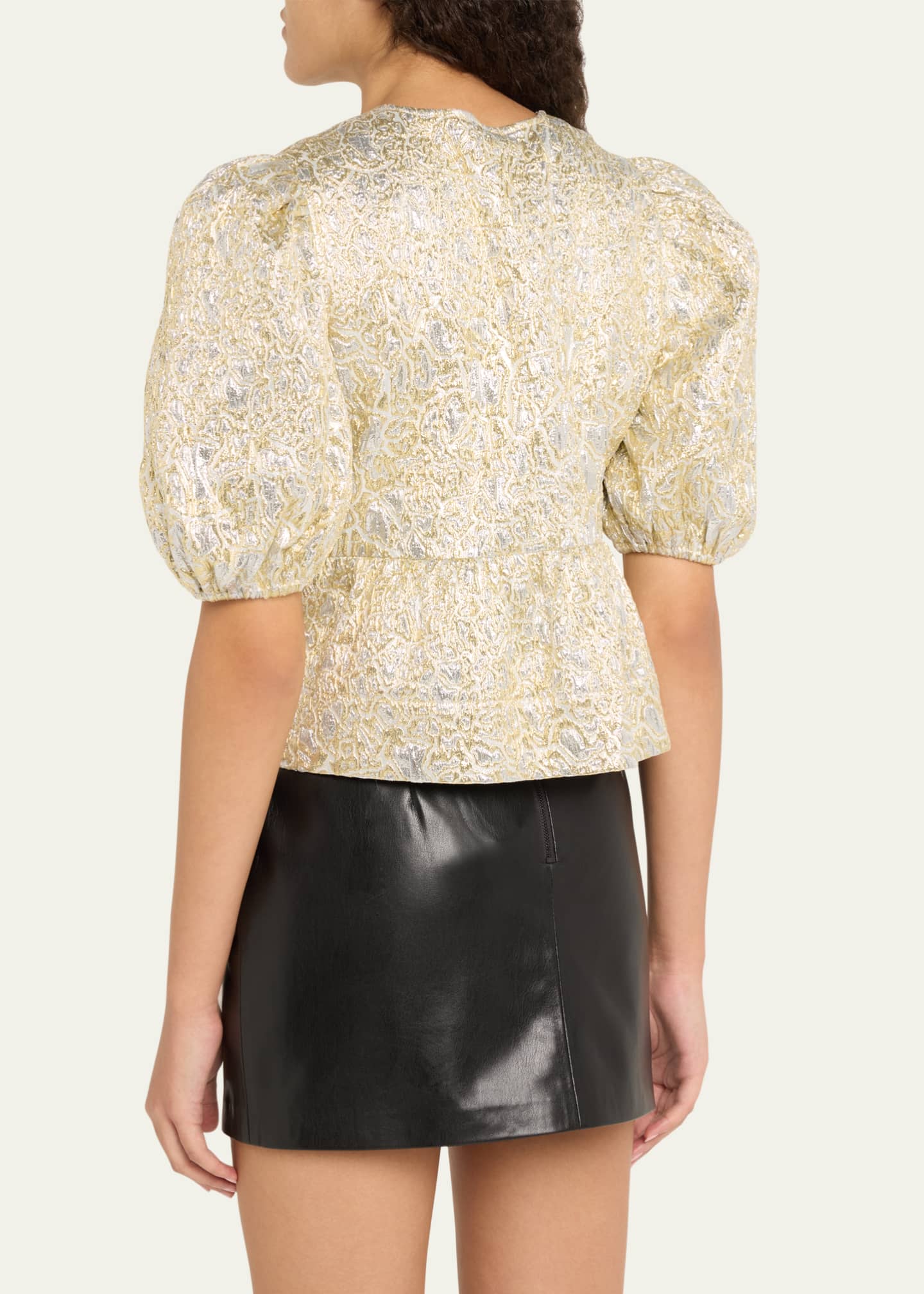 Ganni Metallic Cloque Peplum Blouse Image 3 of 5