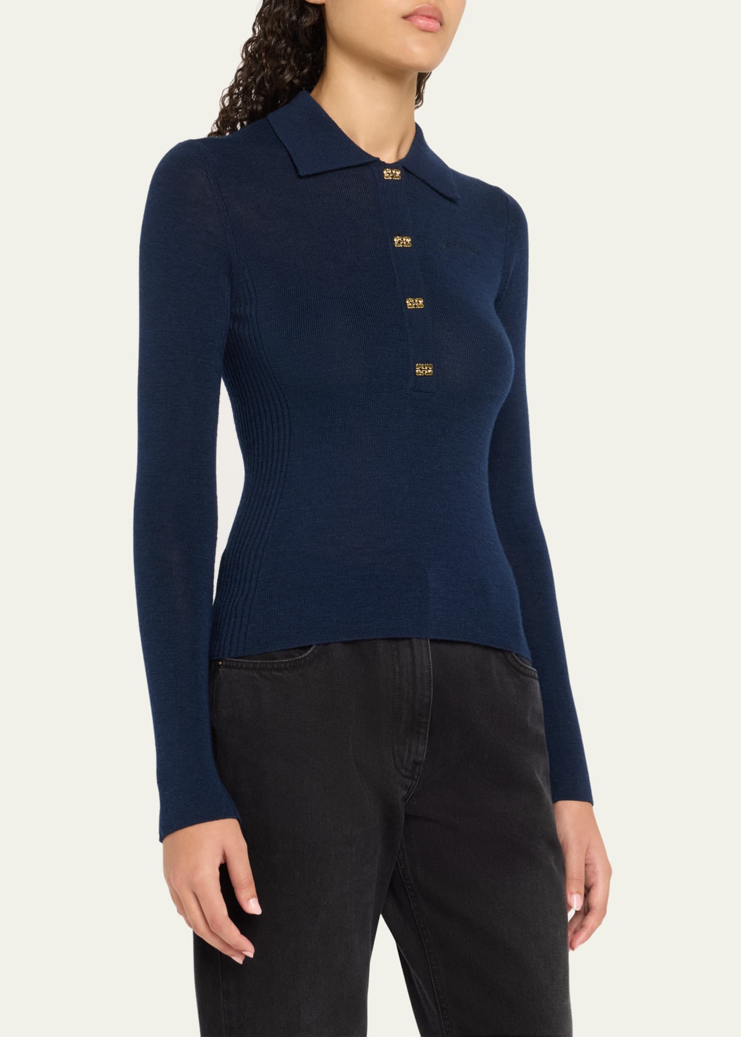 Mini Ribbed Merino Polo Sweater
