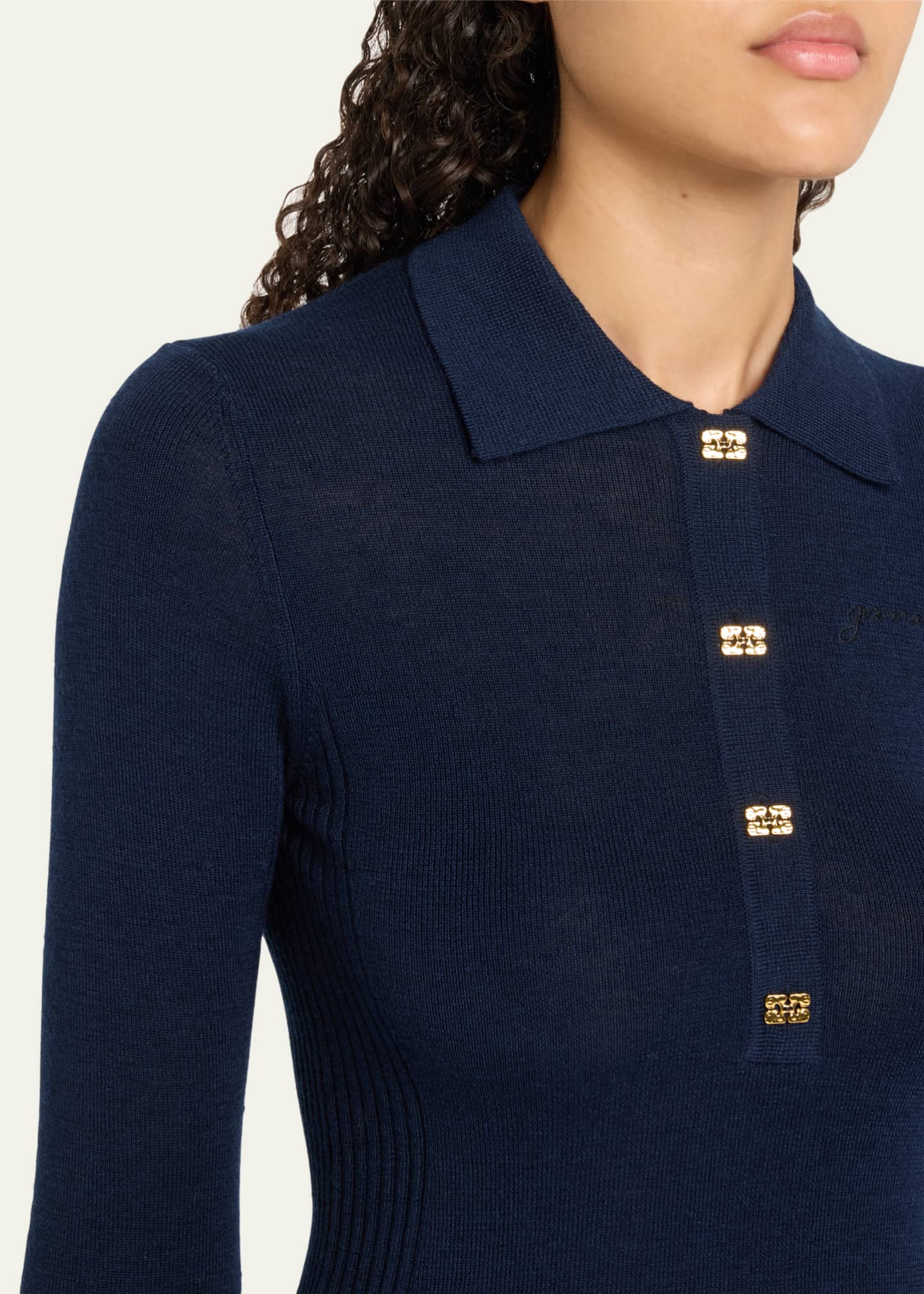 Mini Ribbed Merino Polo Sweater
