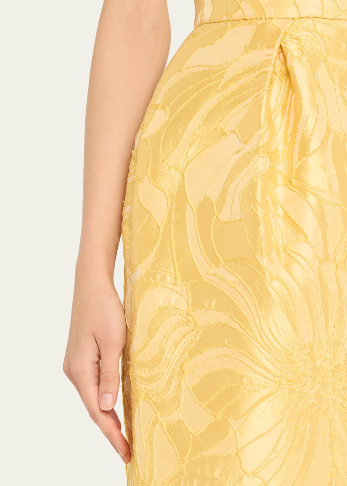 Monique Lhuillier Strapless Floral Jacquard Pleated Ankle Dress Image 5 of 5