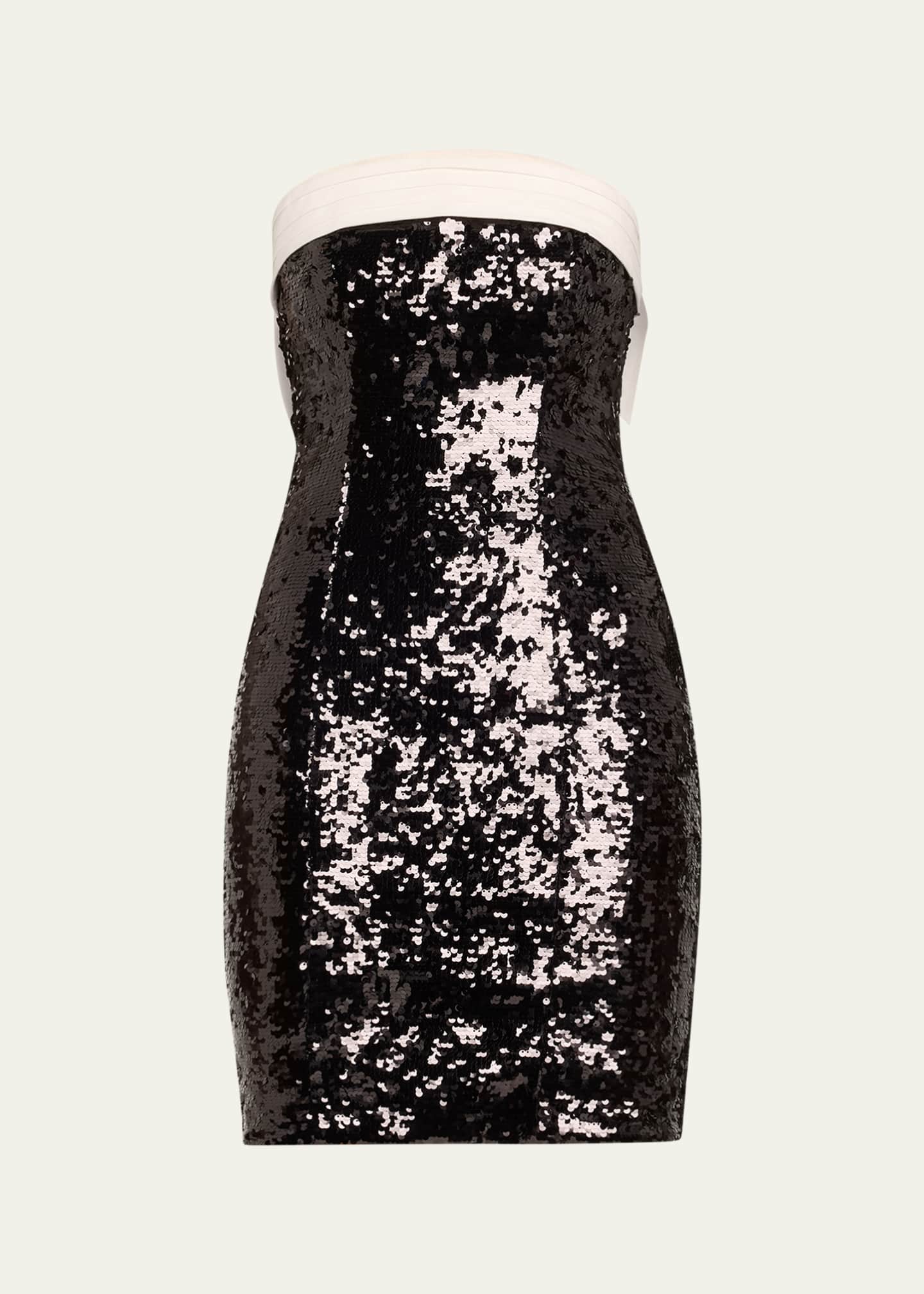 Alice + Olivia Sibella Sequined Strapless Draped Bow Back Mini Dress Image 1 of 5