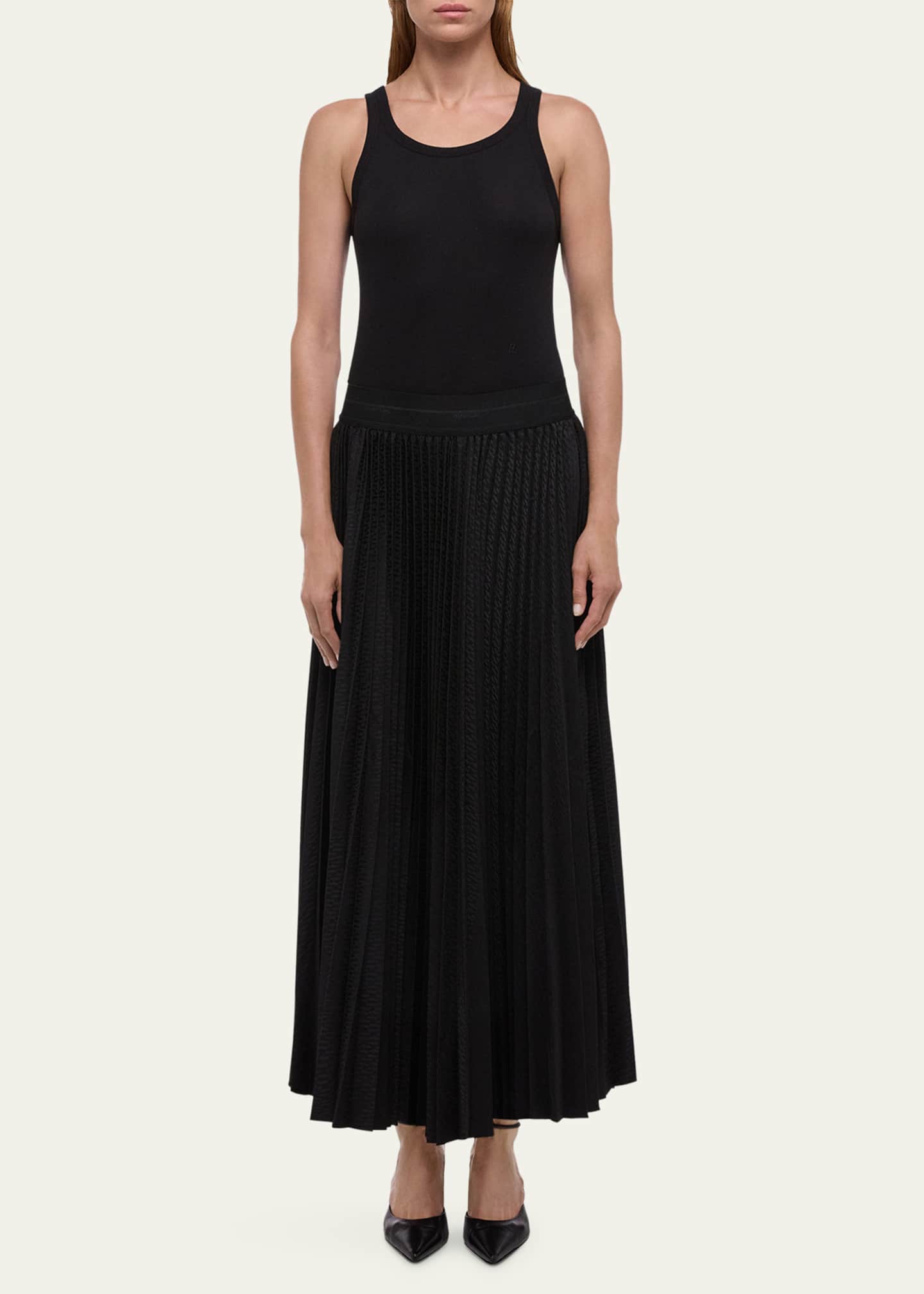 Helmut Lang Logo Waistband Pleated Maxi Skirt Image 2 of 4