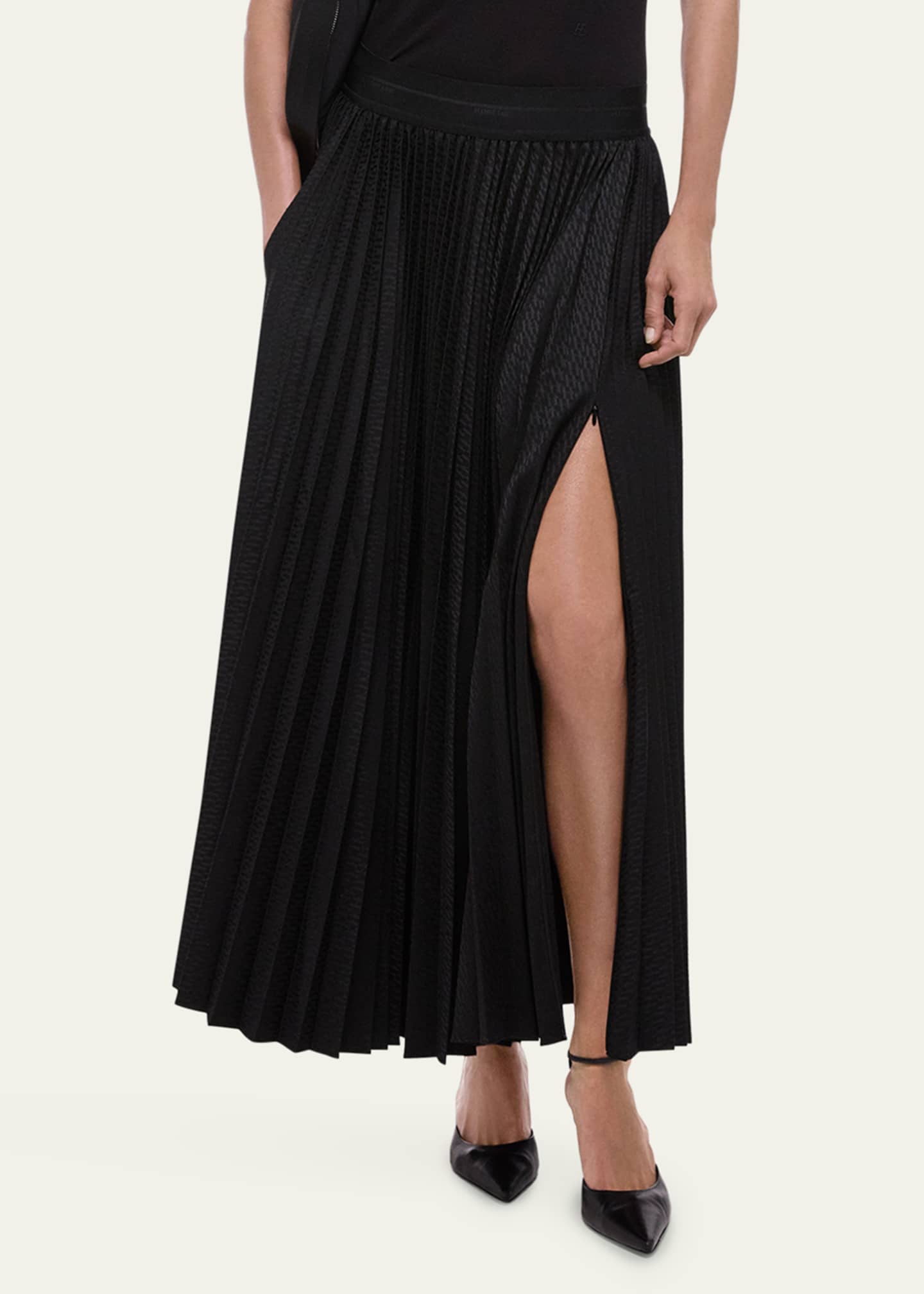 Helmut Lang Logo Waistband Pleated Maxi Skirt Image 4 of 4