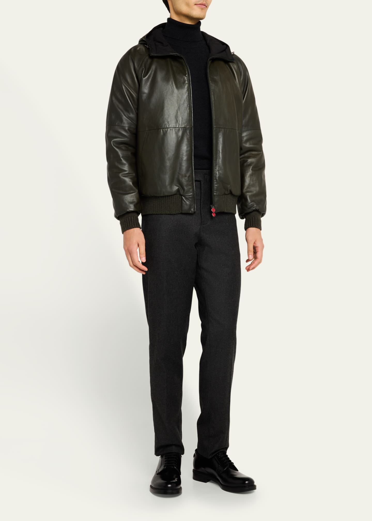 Kiton Men's Reversible Leather to Nylon Full-Zip Blouson Image 2 of 5