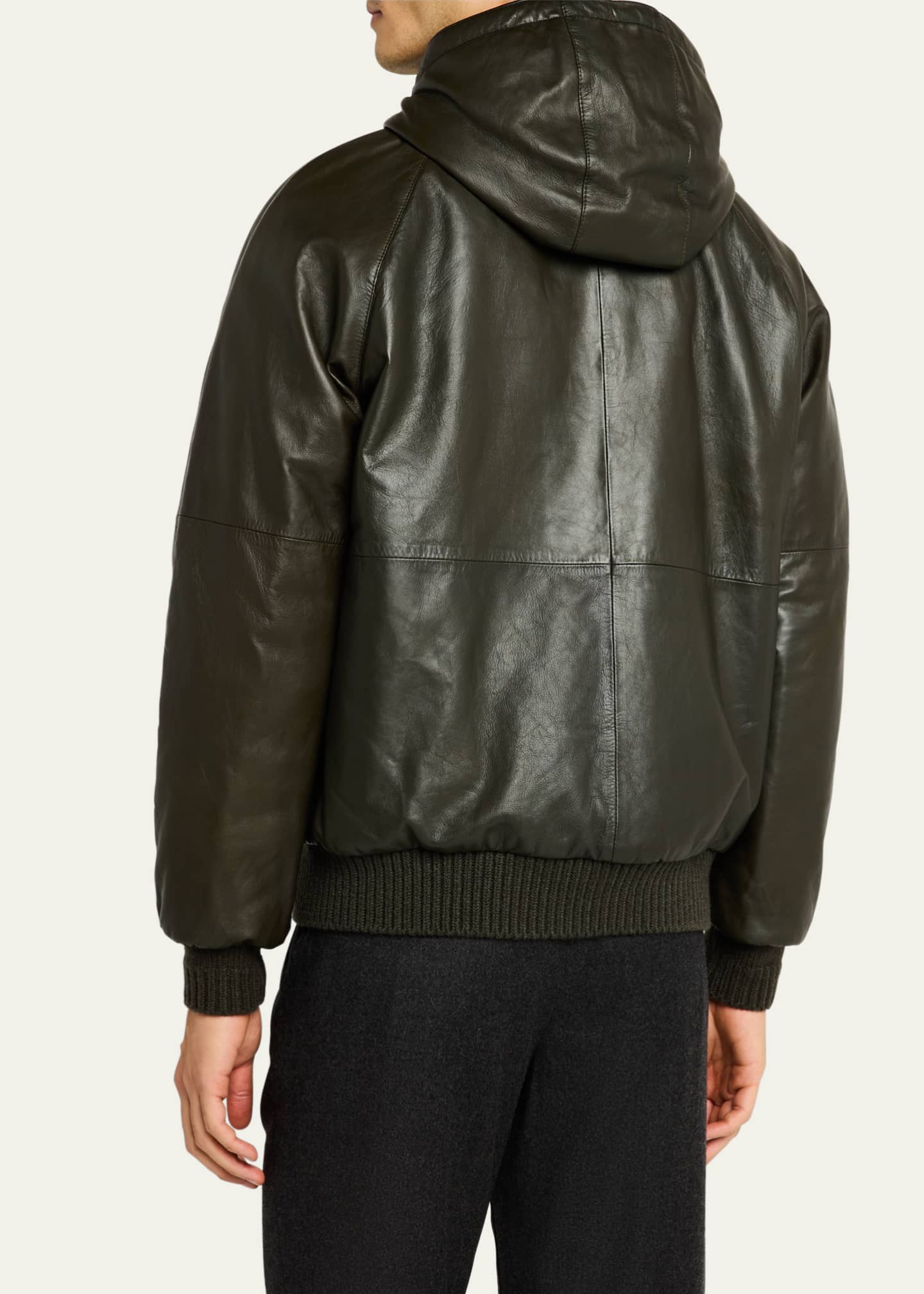 Kiton Men's Reversible Leather to Nylon Full-Zip Blouson Image 3 of 5
