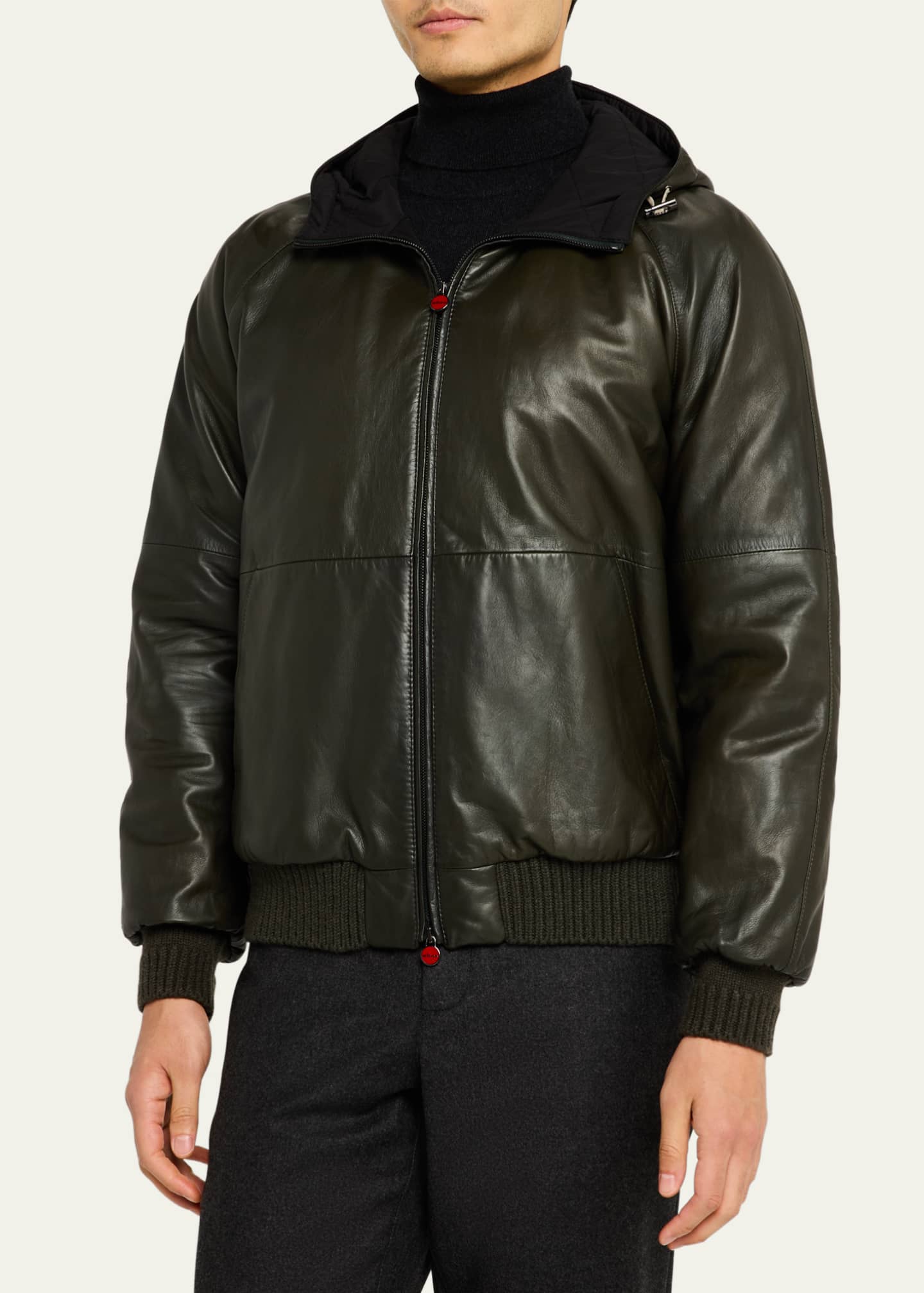 Kiton Men's Reversible Leather to Nylon Full-Zip Blouson Image 4 of 5