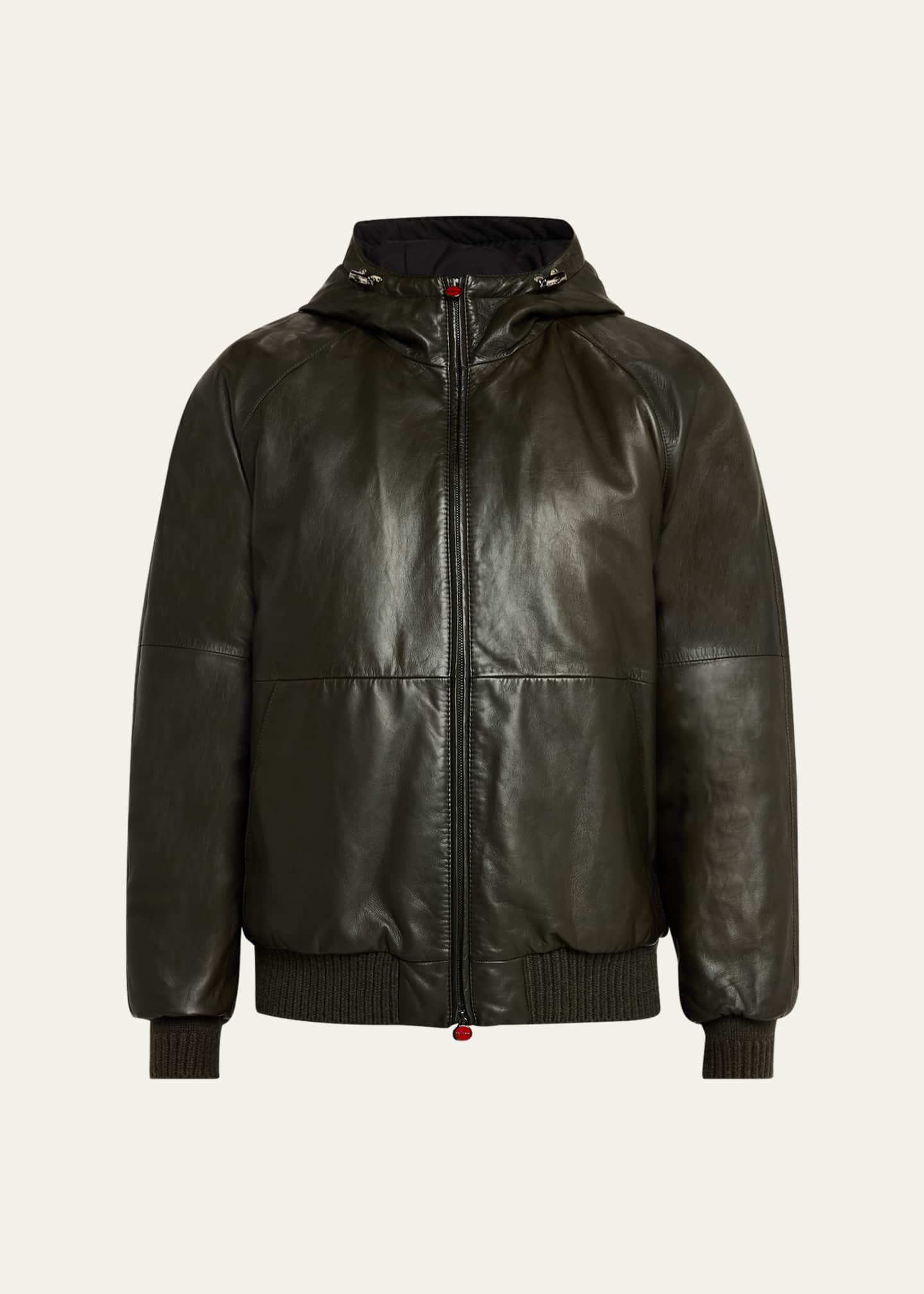 Kiton Men's Reversible Leather to Nylon Full-Zip Blouson Image 1 of 5