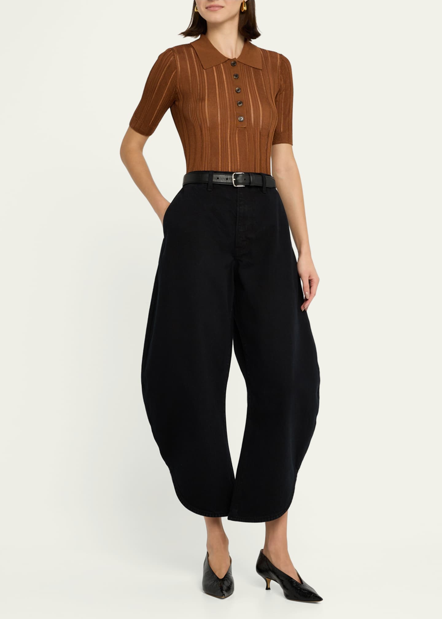 FRAME Laddered Rib Short-Sleeve Polo Top Image 2 of 5