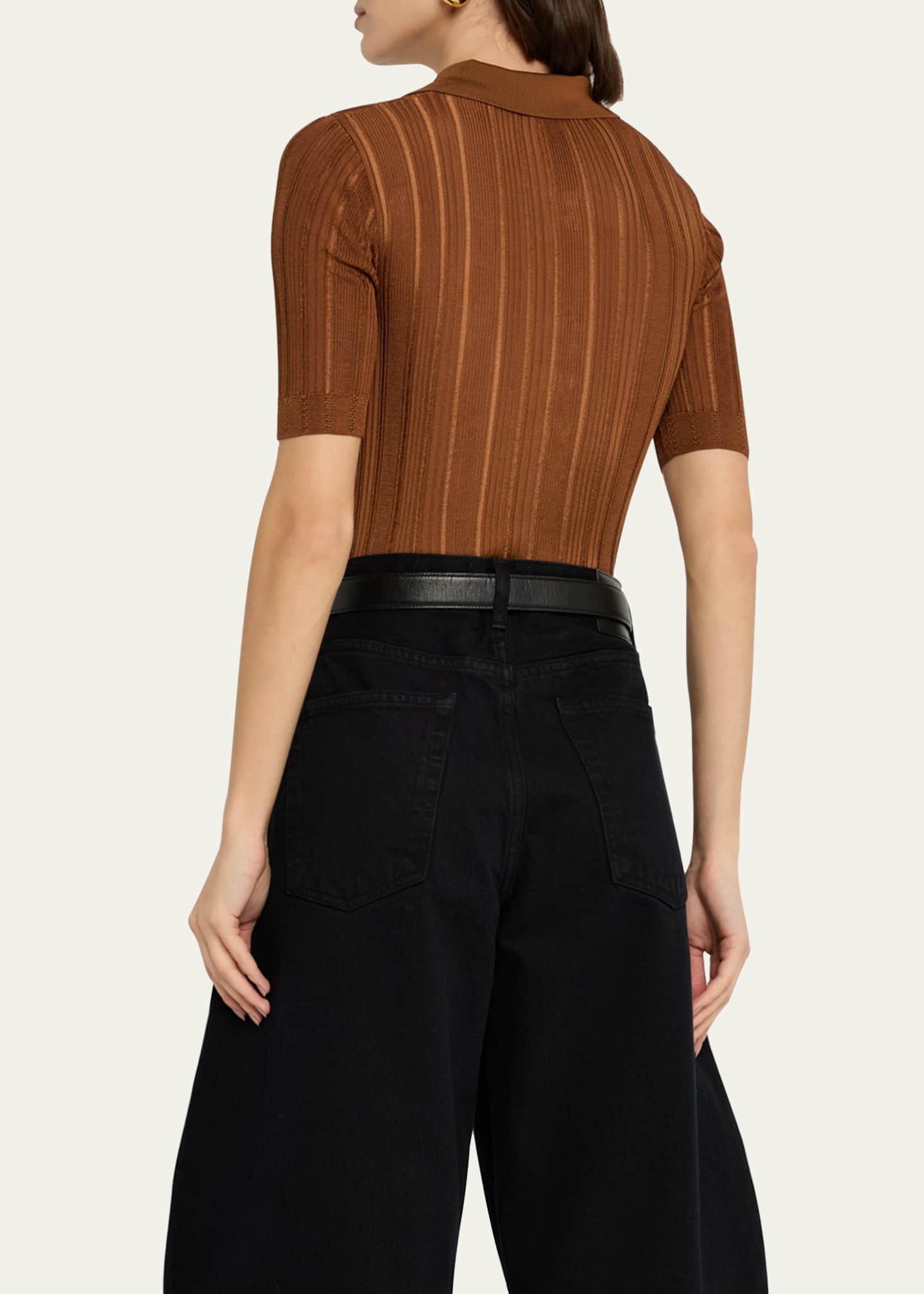 FRAME Laddered Rib Short-Sleeve Polo Top Image 3 of 5