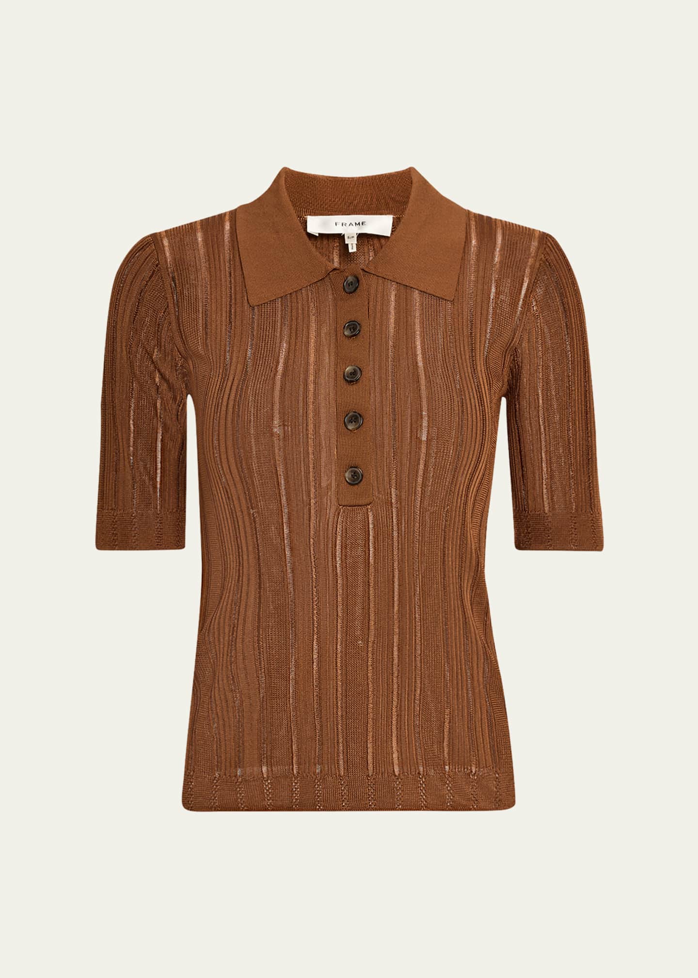 FRAME Laddered Rib Short-Sleeve Polo Top Image 1 of 5