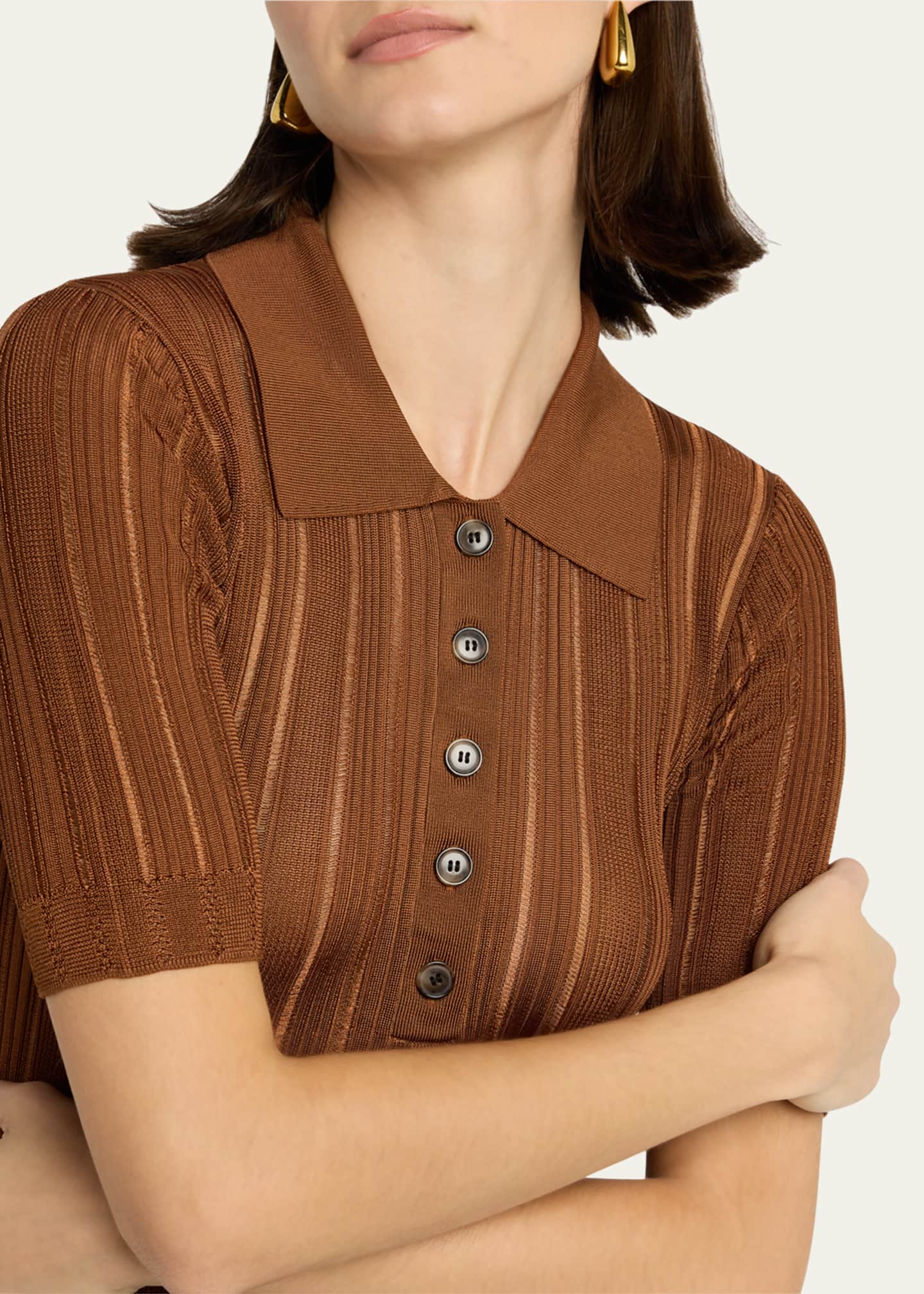 FRAME Laddered Rib Short-Sleeve Polo Top Image 5 of 5
