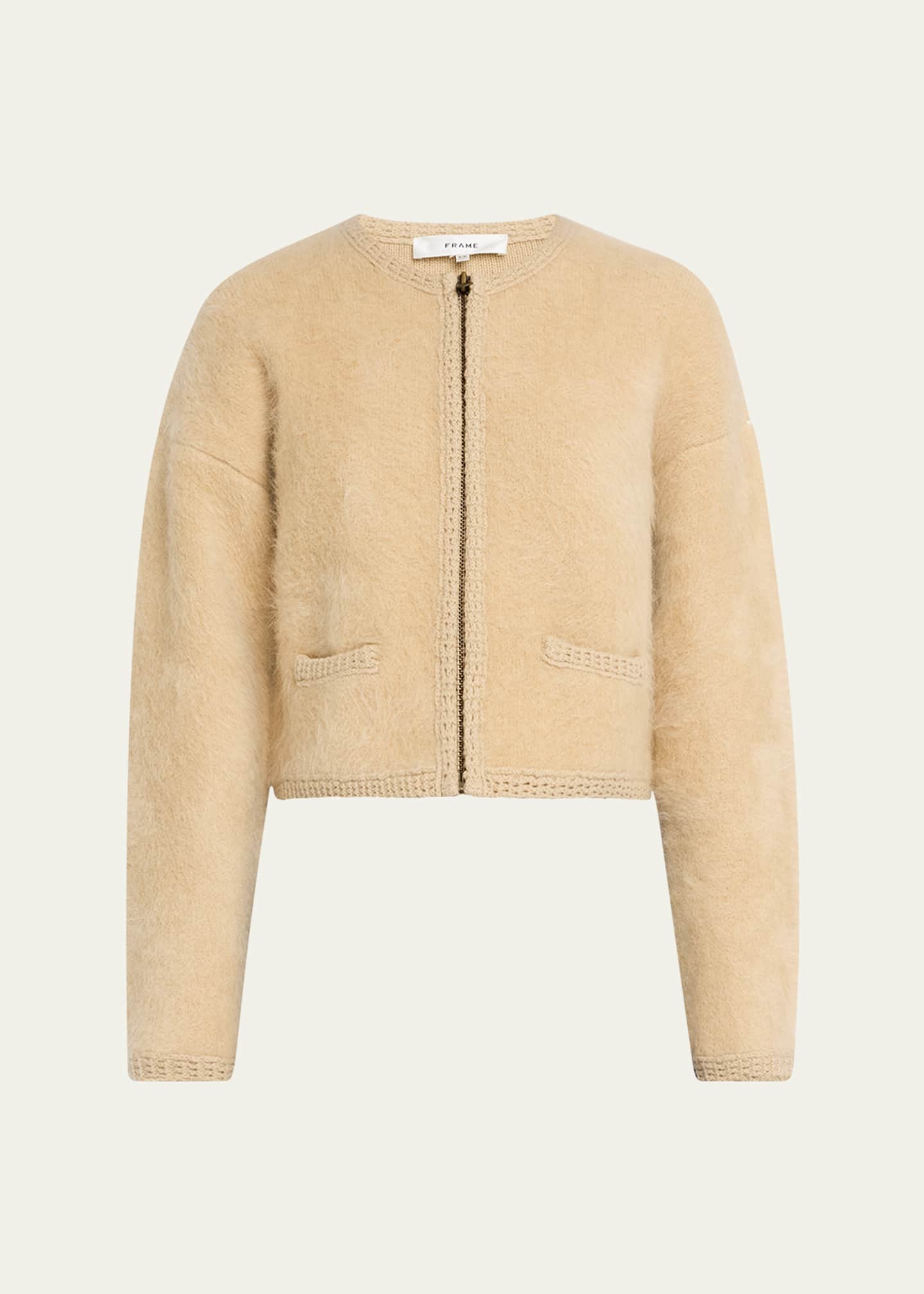 FRAME Lofty Crochet Trim Cashmere Cardigan Image 1 of 5