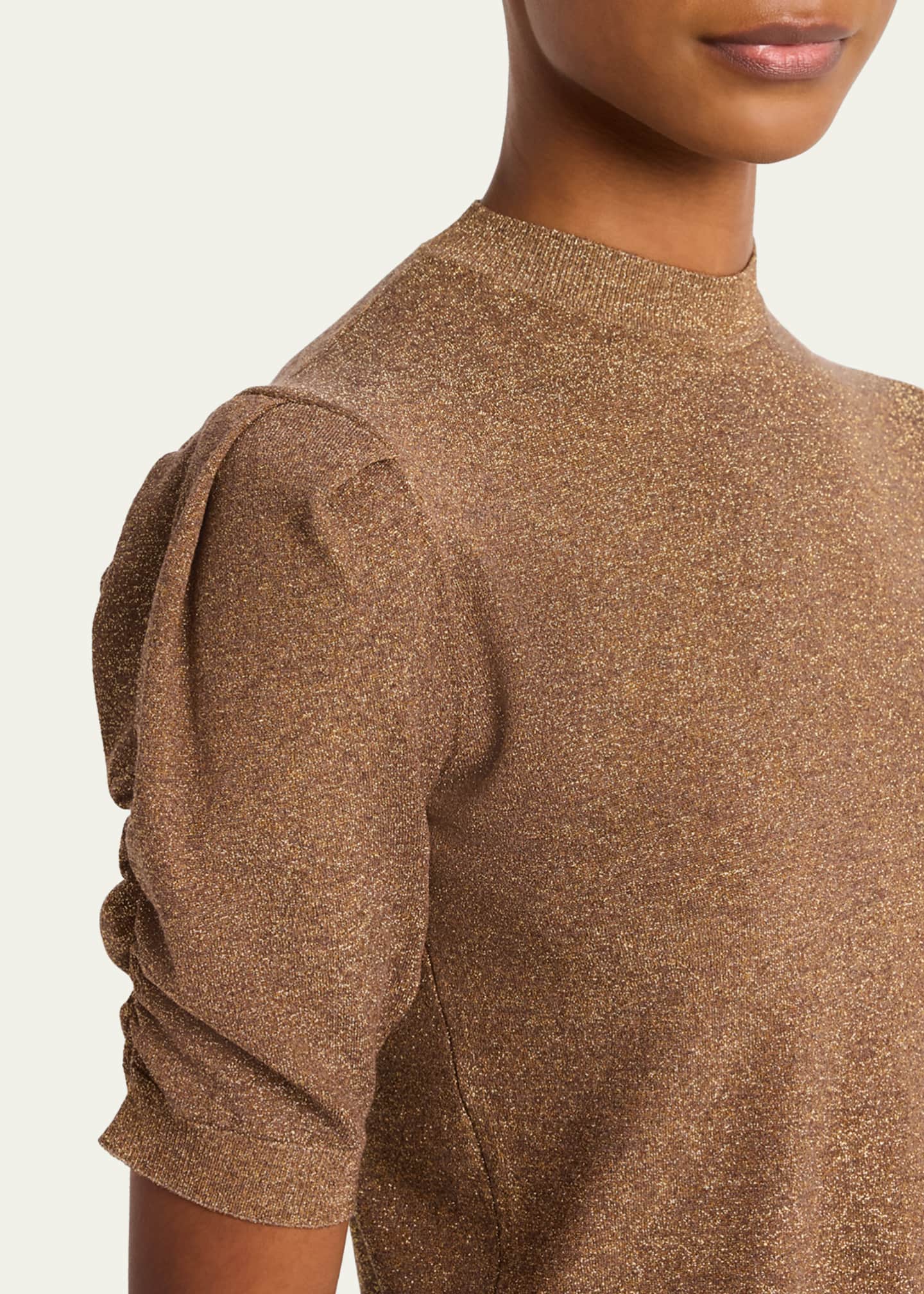 FRAME Sparkly Ruched-Sleeve Sweater Image 5 of 5