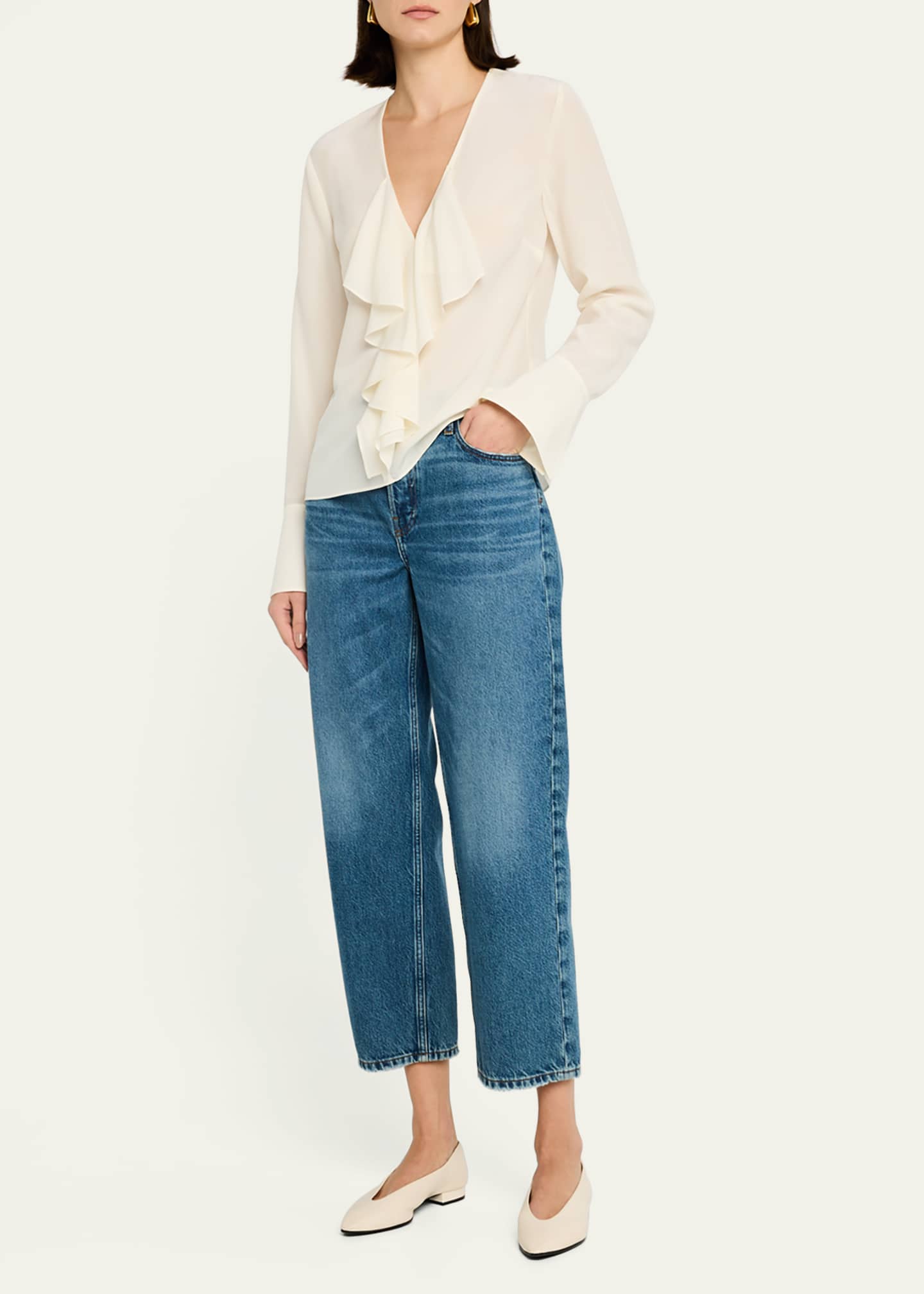 FRAME Ruffled V-Neck Blouse - Bergdorf Goodman