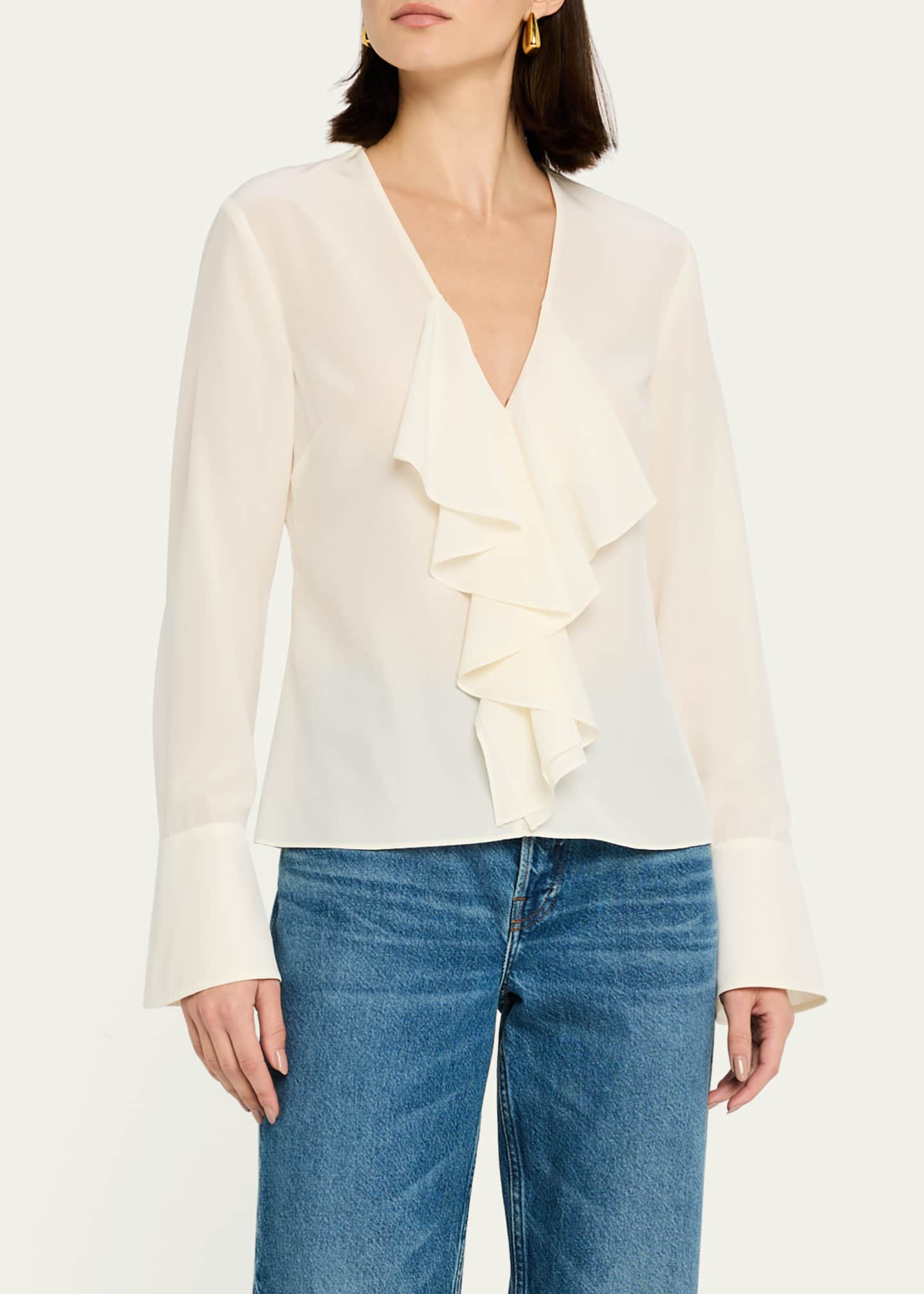 FRAME Ruffled V-Neck Blouse - Bergdorf Goodman