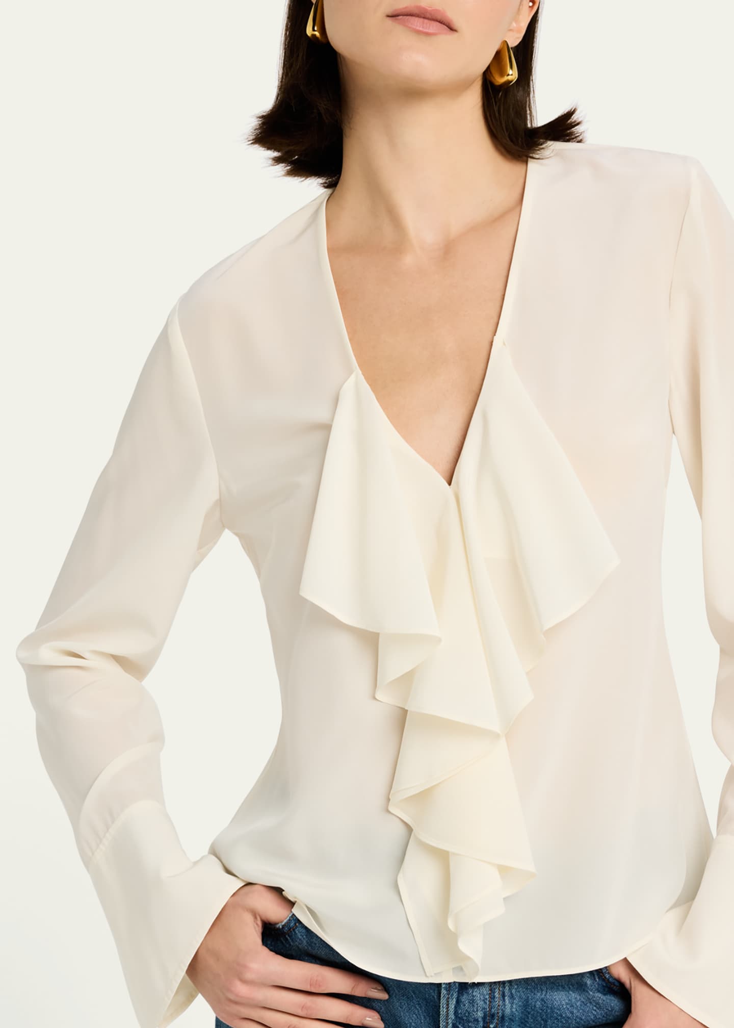 FRAME Ruffled V-Neck Blouse - Bergdorf Goodman