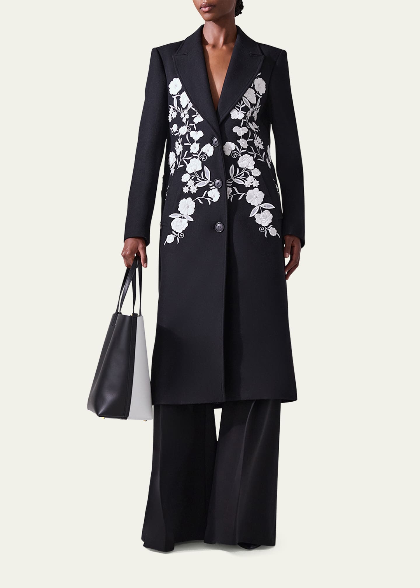 Carolina Herrera Floral Embroidered Wool Coat Image 2 of 3