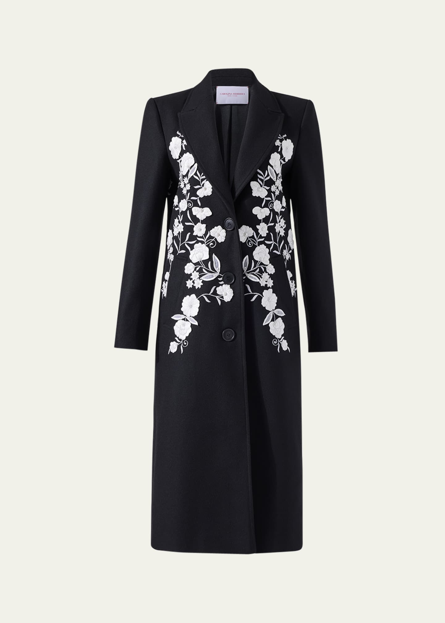 Carolina Herrera Floral Embroidered Wool Coat Image 1 of 3