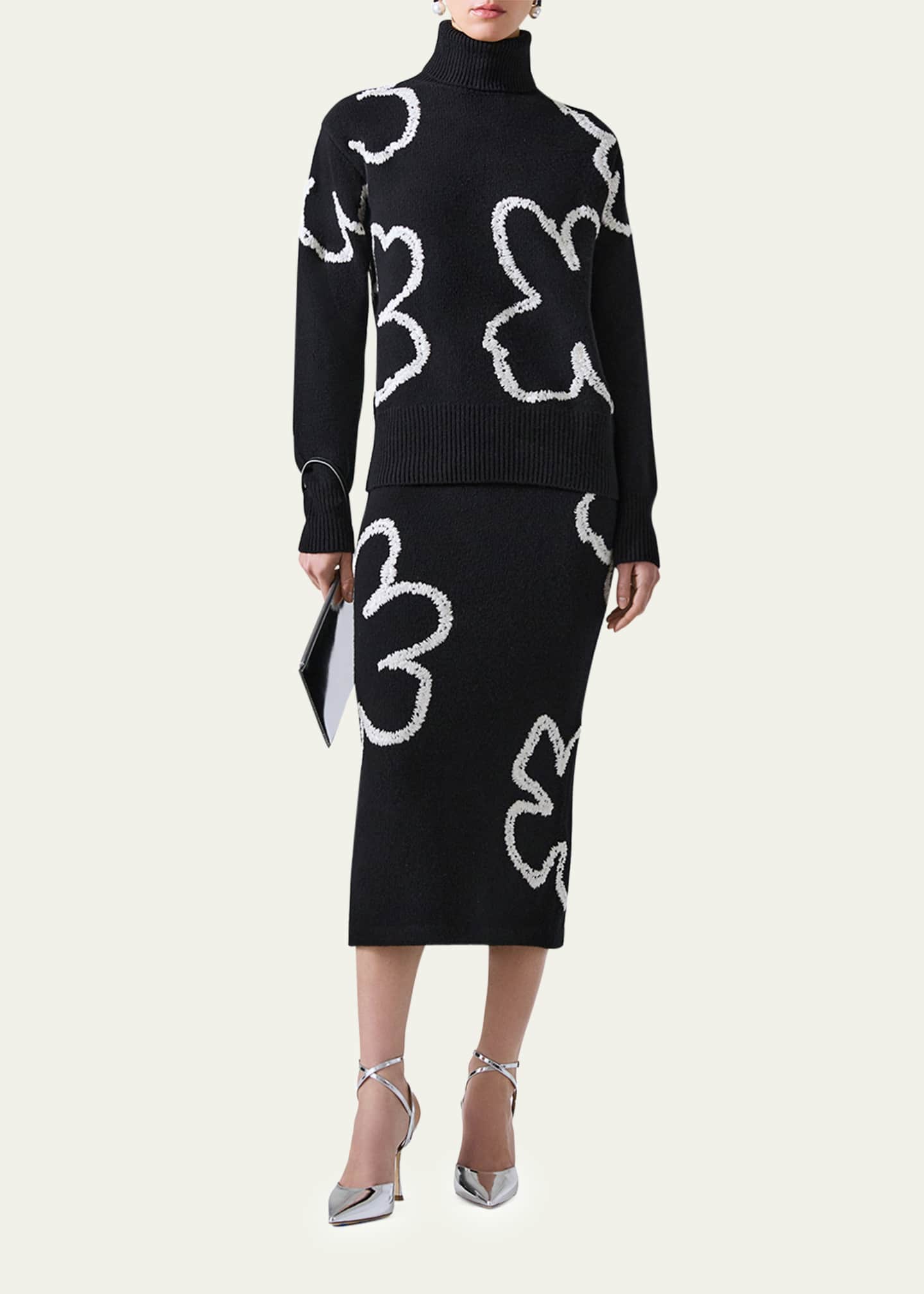 Carolina Herrera Floral Embroidered Knit Midi Skirt Image 2 of 3