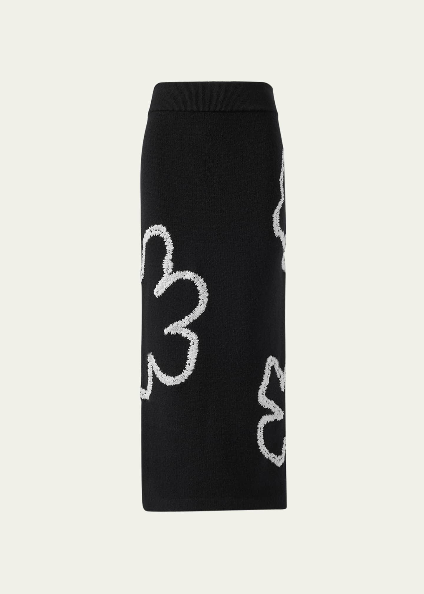 Carolina Herrera Floral Embroidered Knit Midi Skirt Image 1 of 3