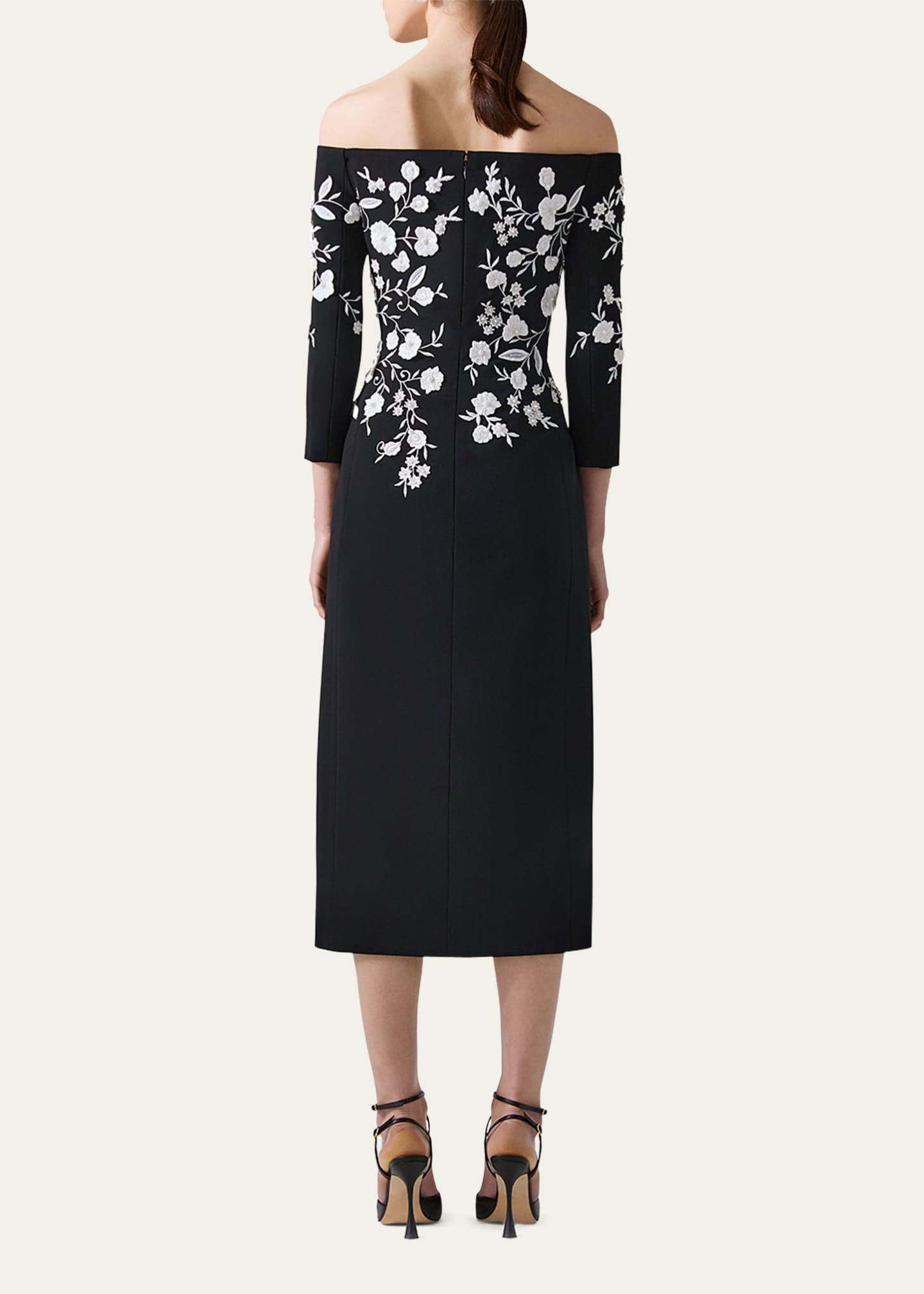 Carolina Herrera Floral Embroidered Off-Shoulder Midi Dress Image 3 of 3