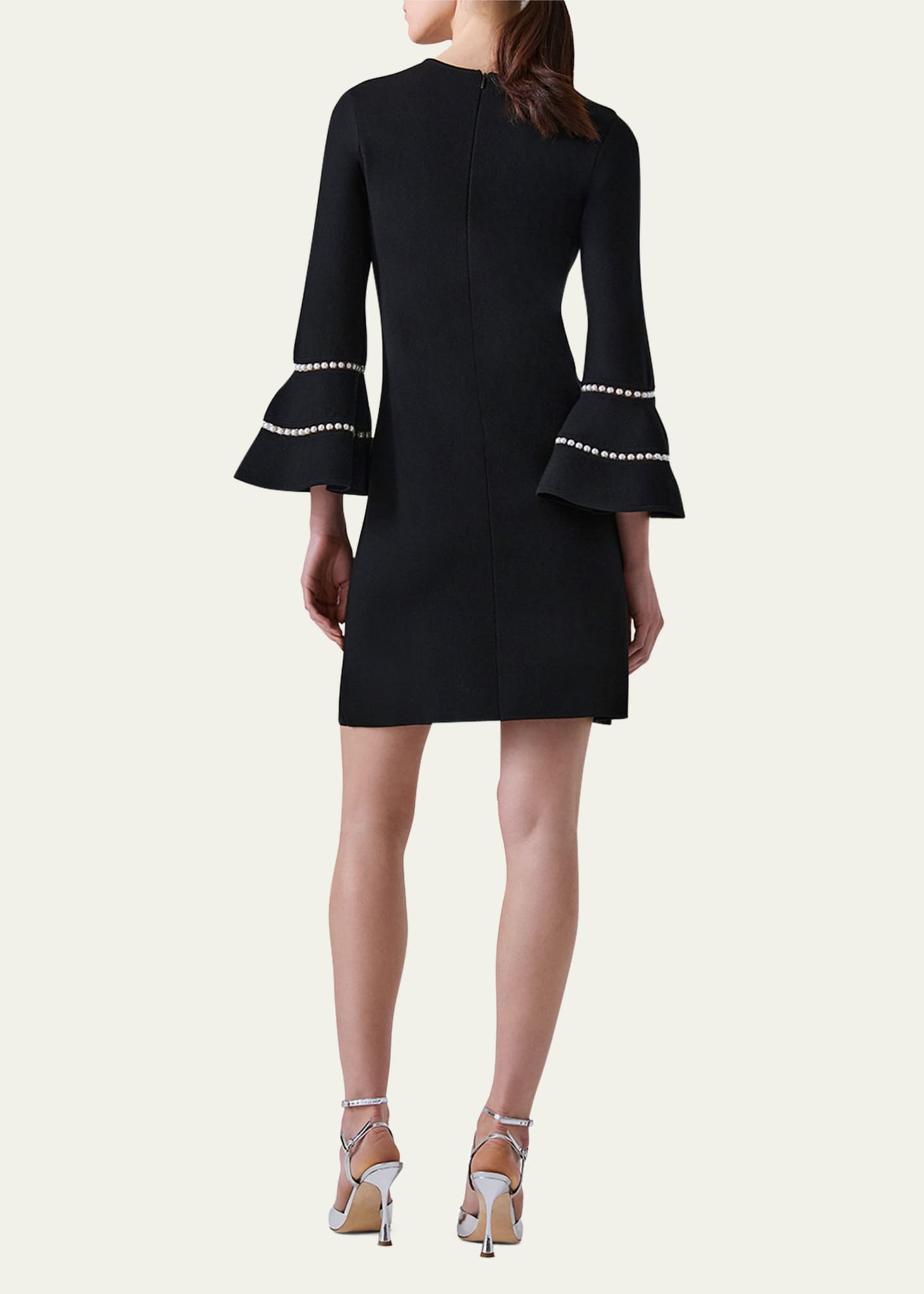 Carolina Herrera Three-Quarter Ruffle Sleeve Mini Dress with Inset Pearl Detail Image 3 of 3