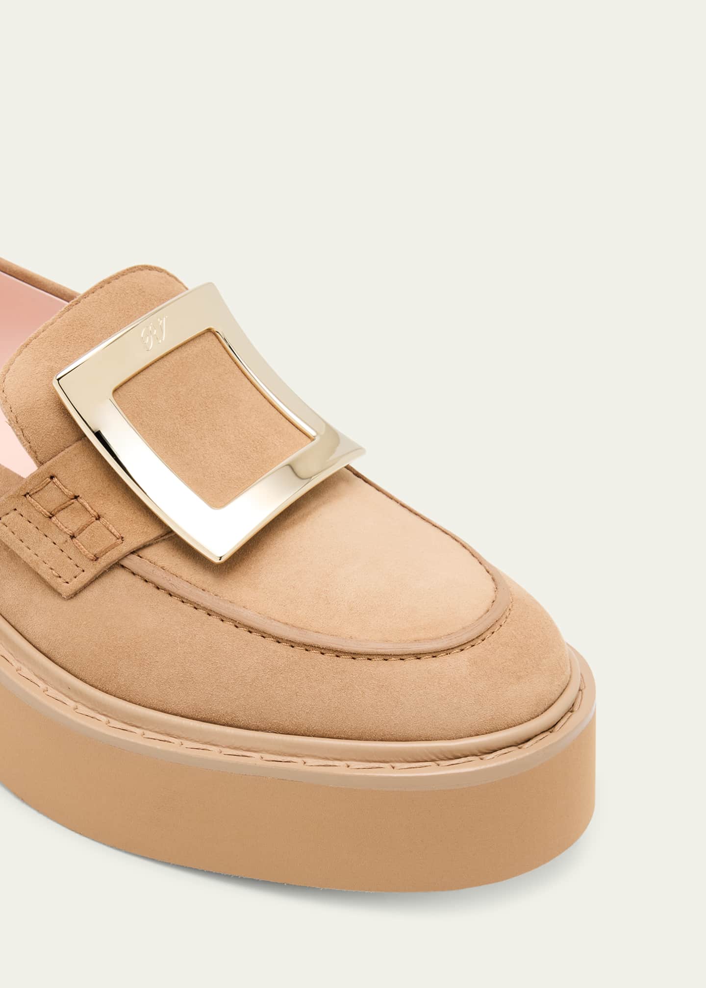 Roger Vivier Viv Rangers Suede Metal-Buckle Loafers Image 5 of 6