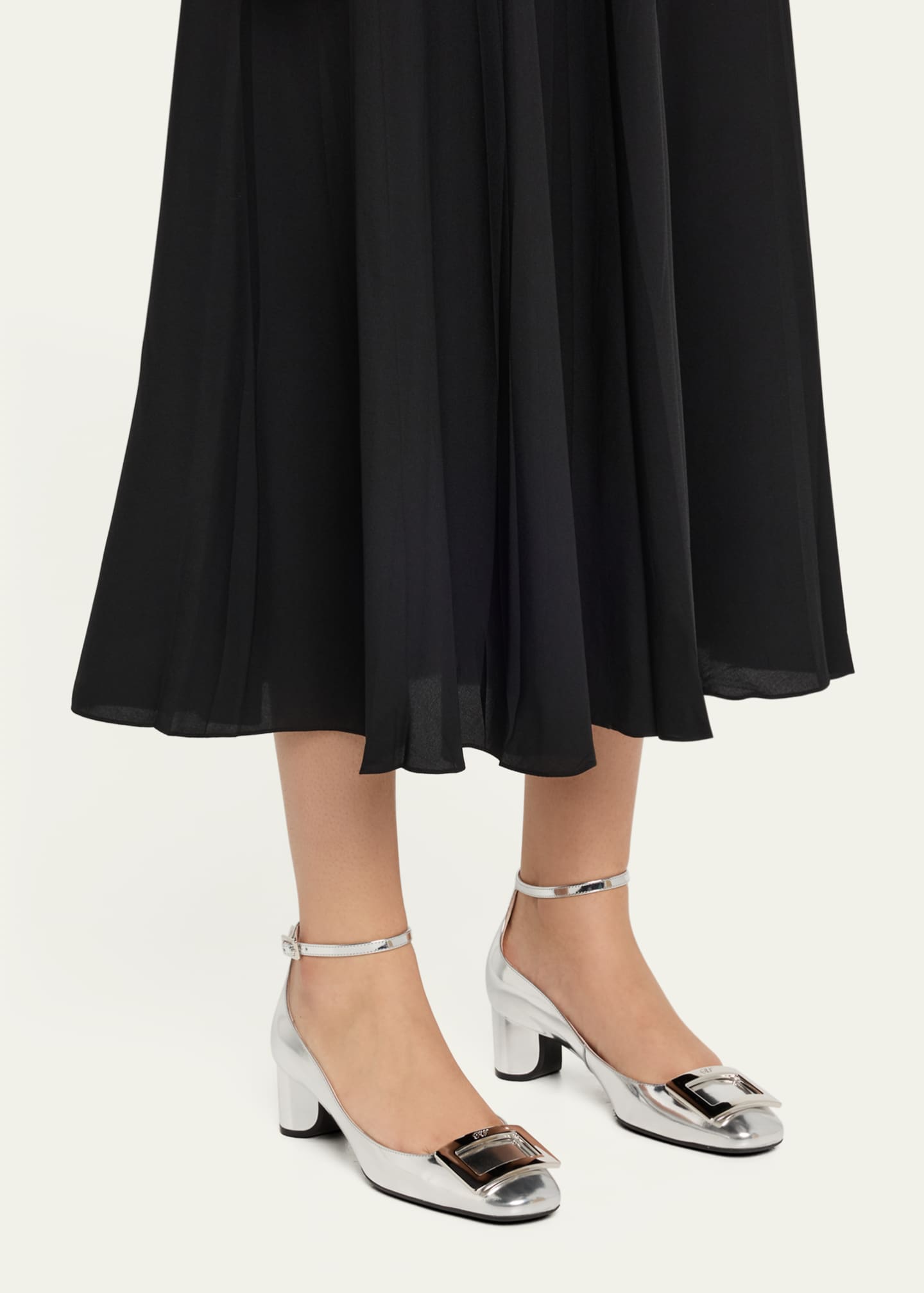 Roger Vivier Roundy Metallic Ankle-Strap Pumps Image 2 of 6