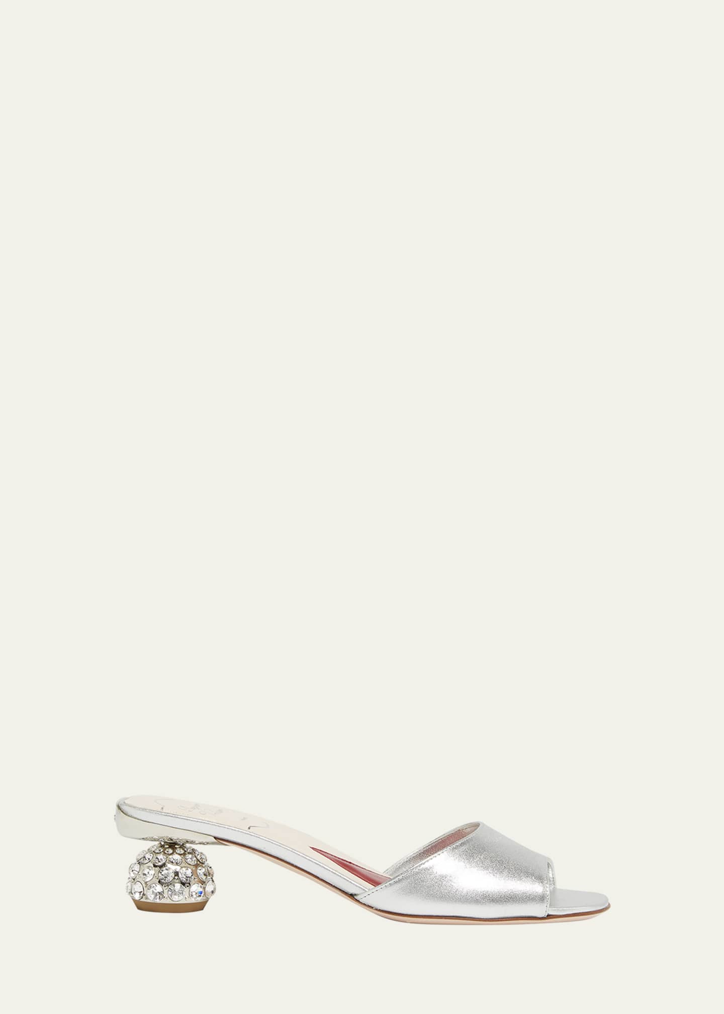 Roger Vivier Metallic Crystal-Dome Heel Slide Sandals Image 1 of 6