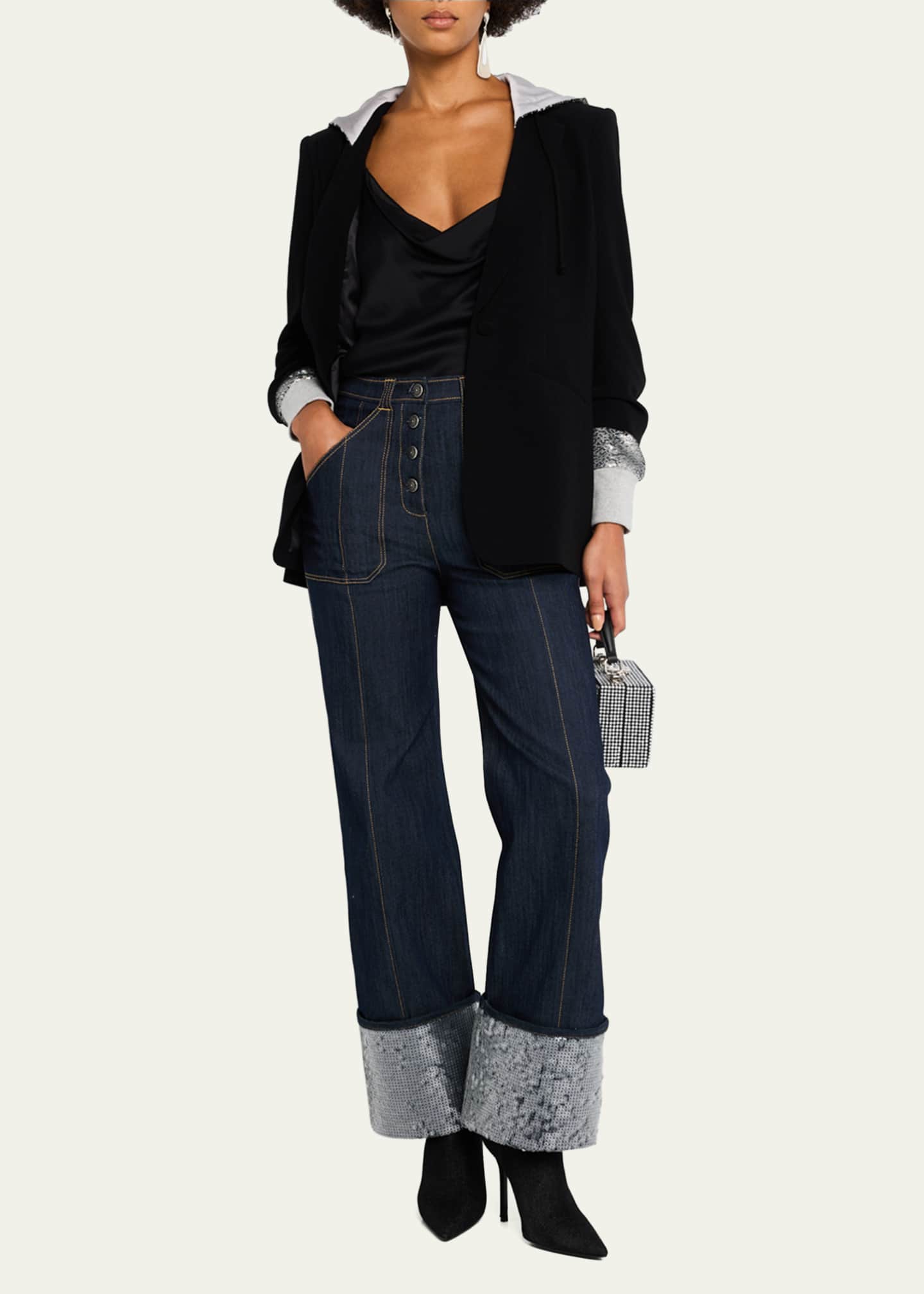 Cinq a Sept Benji Sequin Cuffed Denim Pants Image 2 of 5