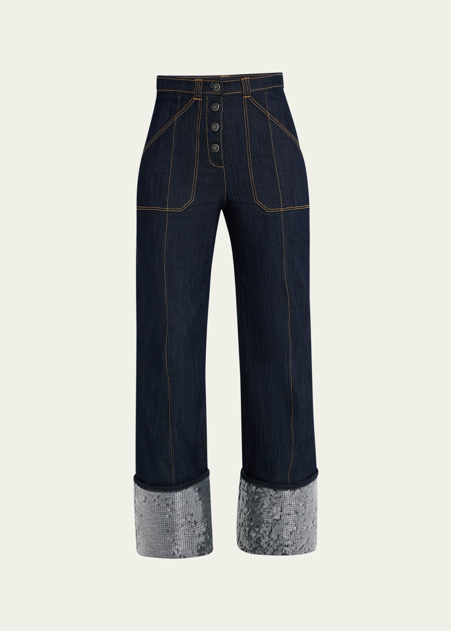 Cinq a Sept Benji Sequin Cuffed Denim Pants Image 1 of 5