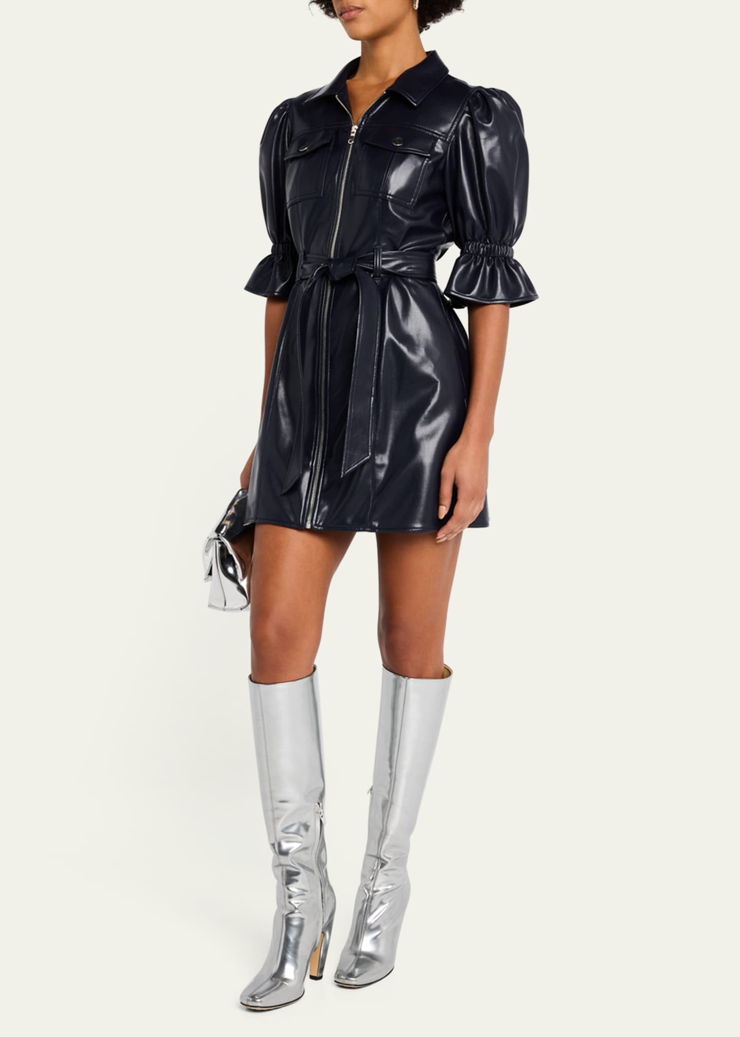 Cinq a Sept Holly Puff-Sleeve Vegan Leather Mini Dress Image 4 of 5